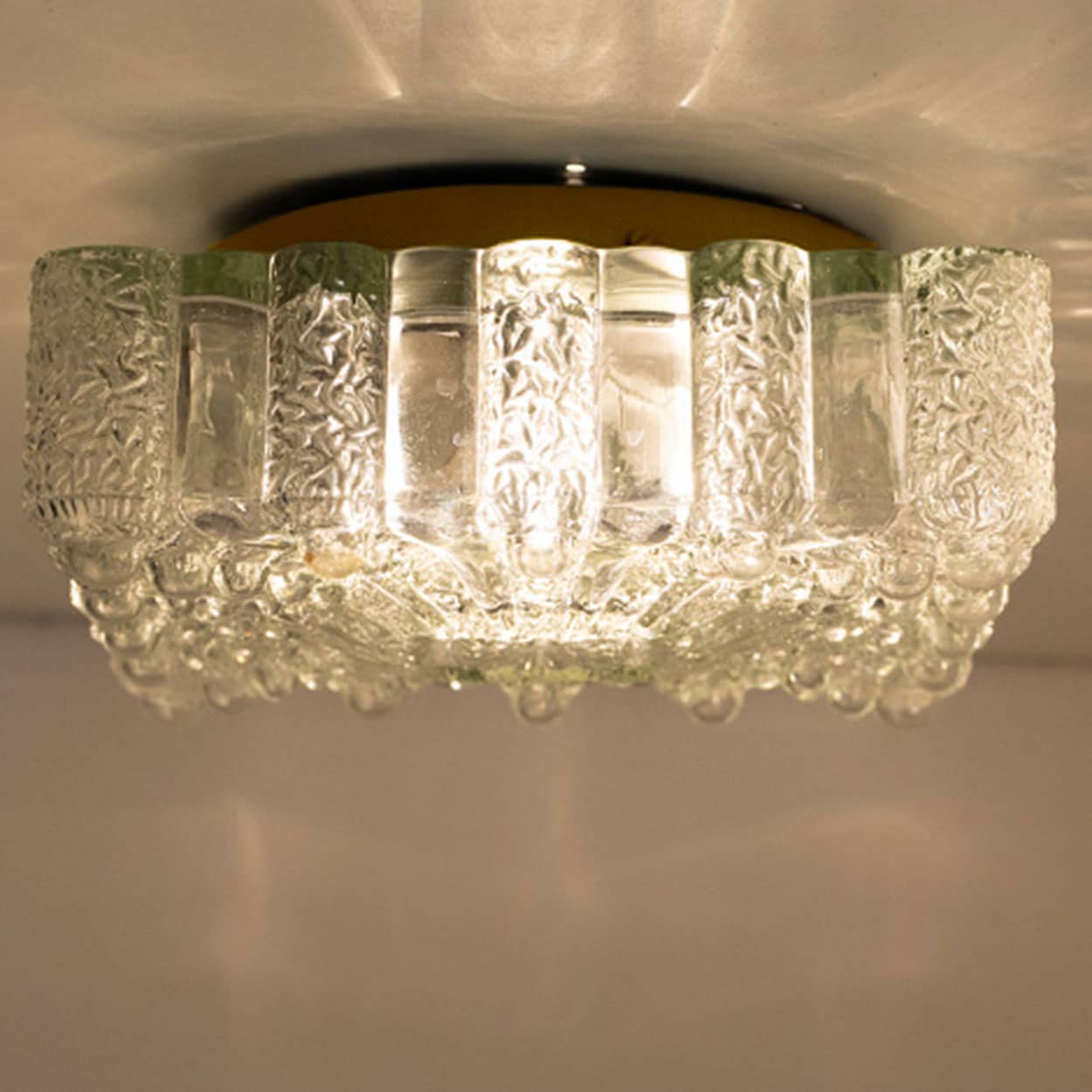 Several Clear Textured Glass Flush Mounts, Germany 1960