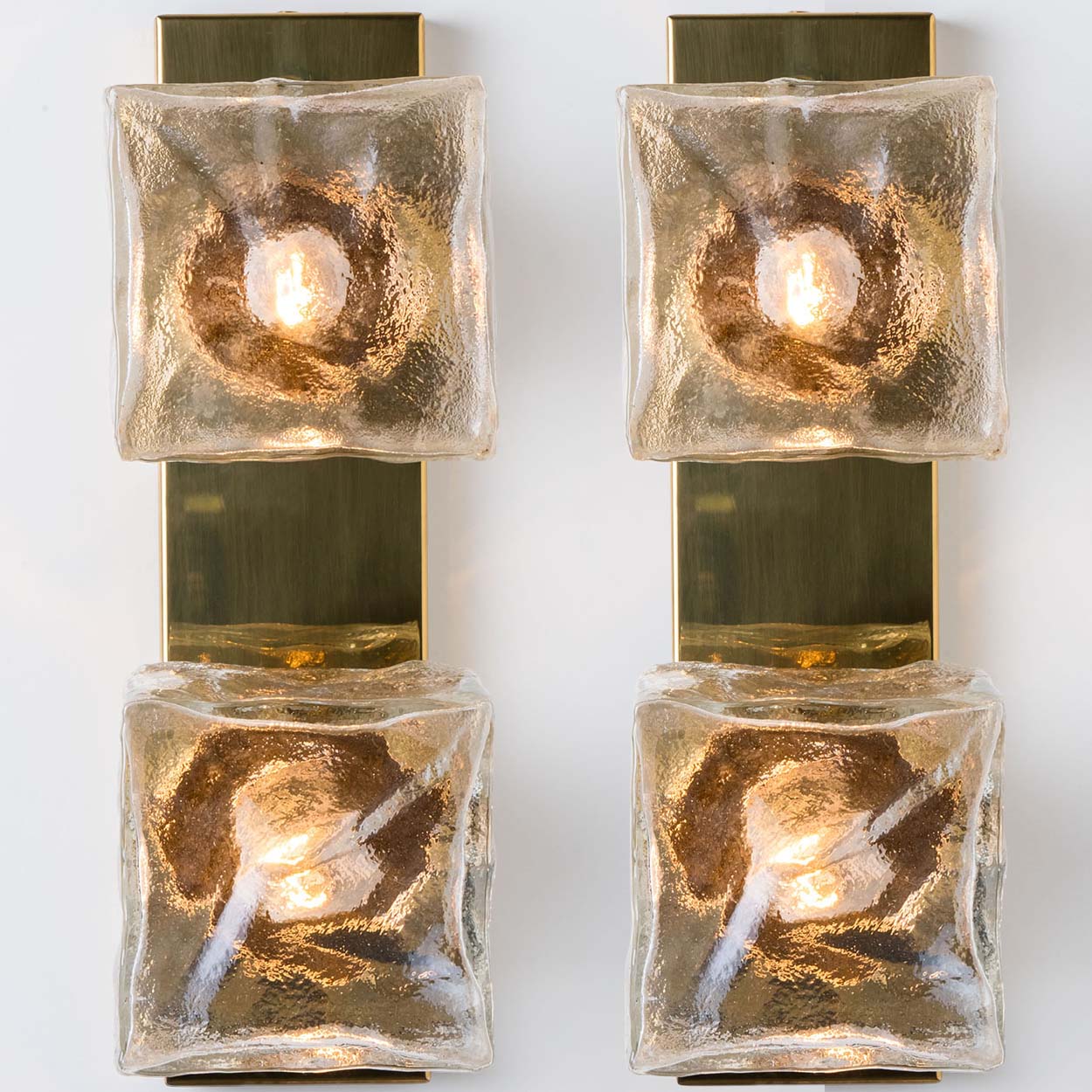 Several Square Ice Glass Wall Lights, Kalmar 1960s
