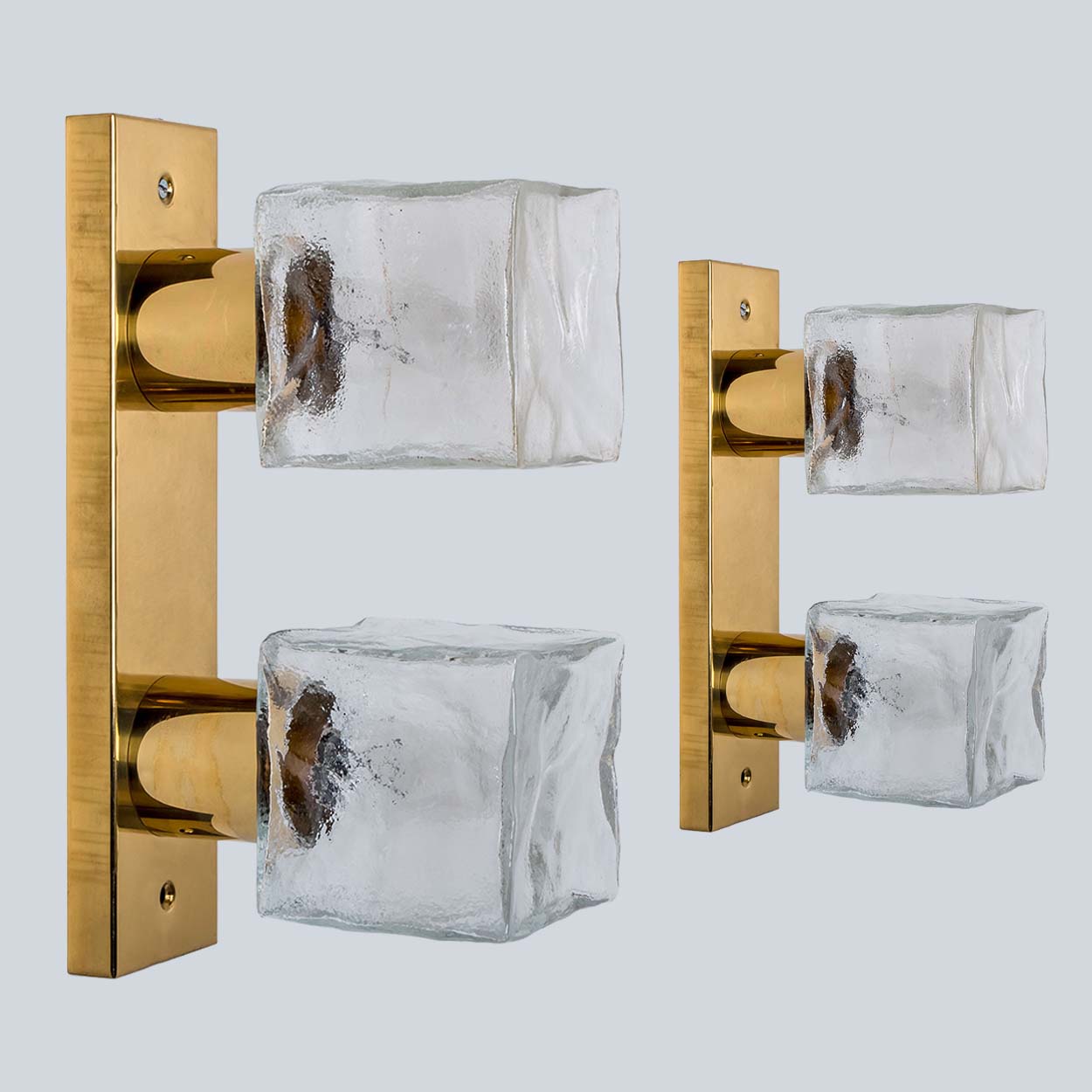 Several Square Ice Glass Wall Lights, Kalmar 1960s