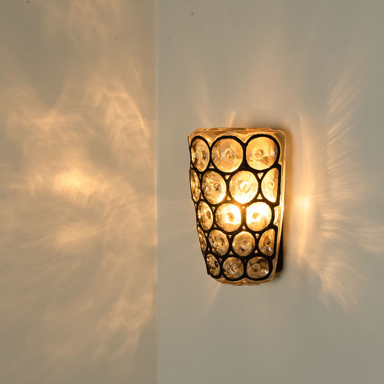 Pair of Iron and Bubble Glass Sconces Wall Lamps by Limburg, 1960