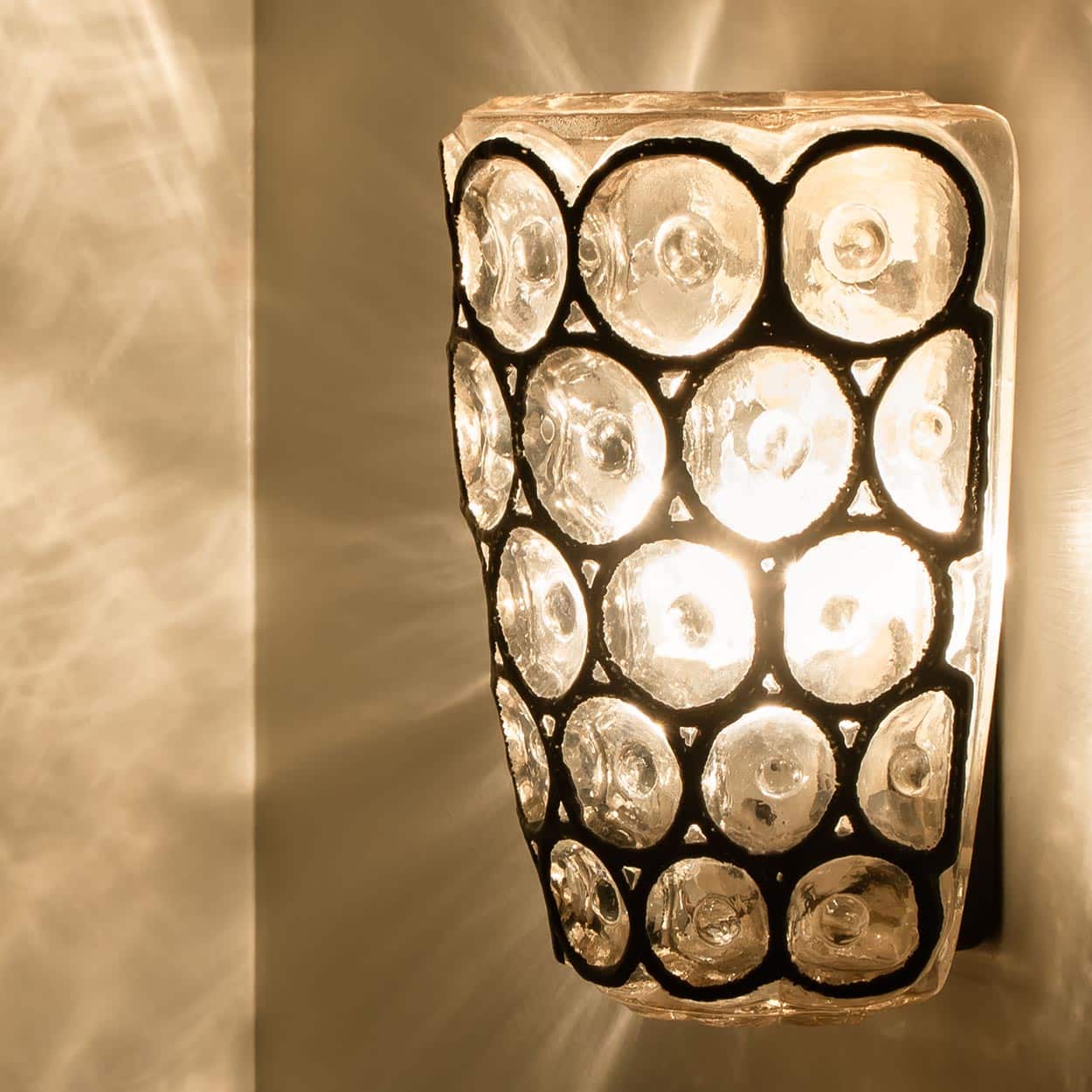 Pair of Iron and Bubble Glass Sconces Wall Lamps by Limburg, 1960
