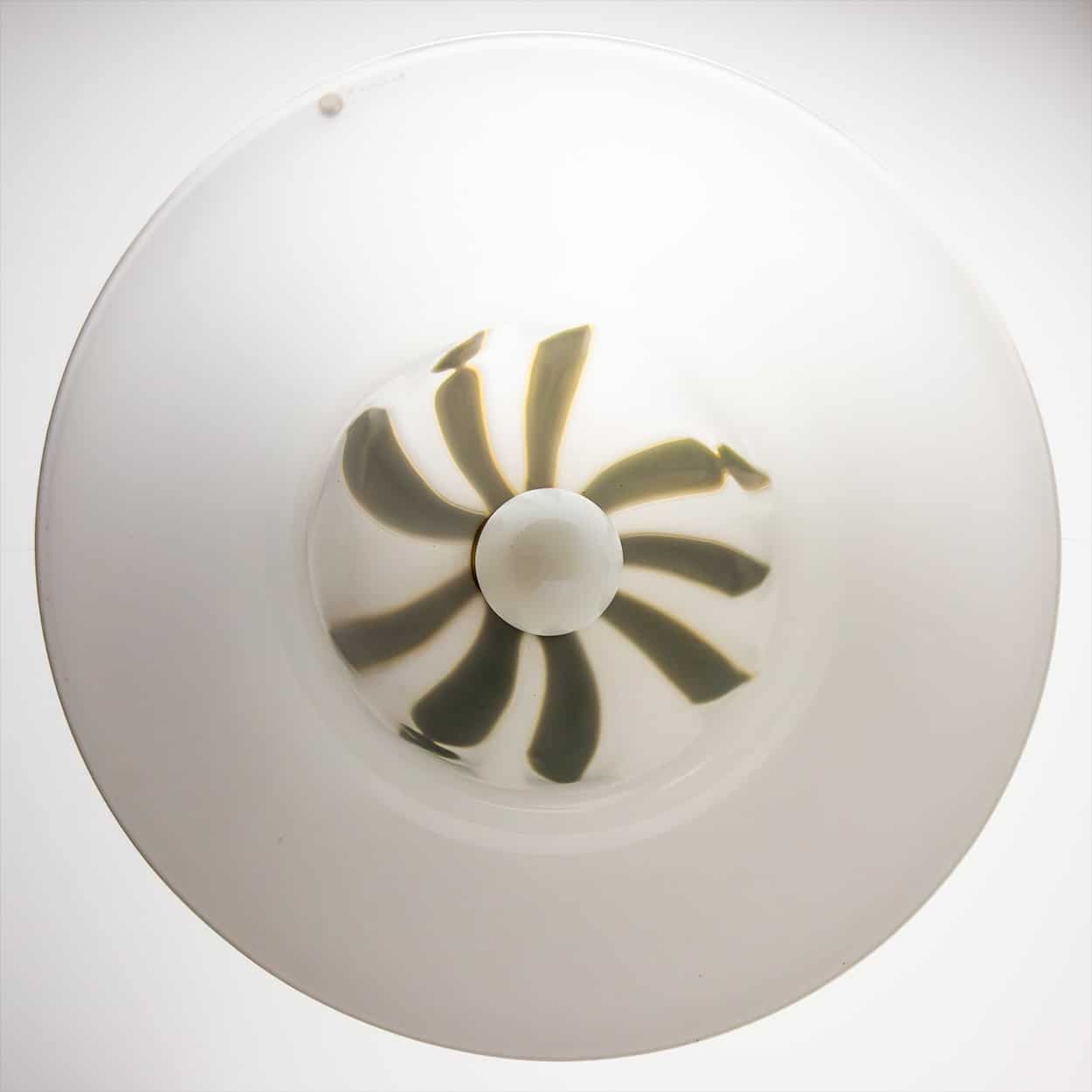 1 of the 2 XL Bell Shaped Murano Glass Pendants White Green Leafs, La Murinna