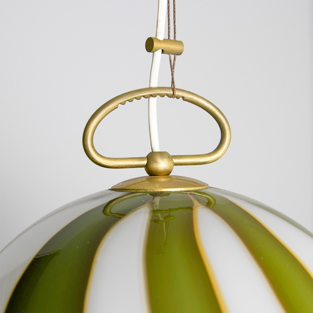 1 of the 2 XL Bell Shaped Murano Glass Pendants White Green Leafs, La Murinna
