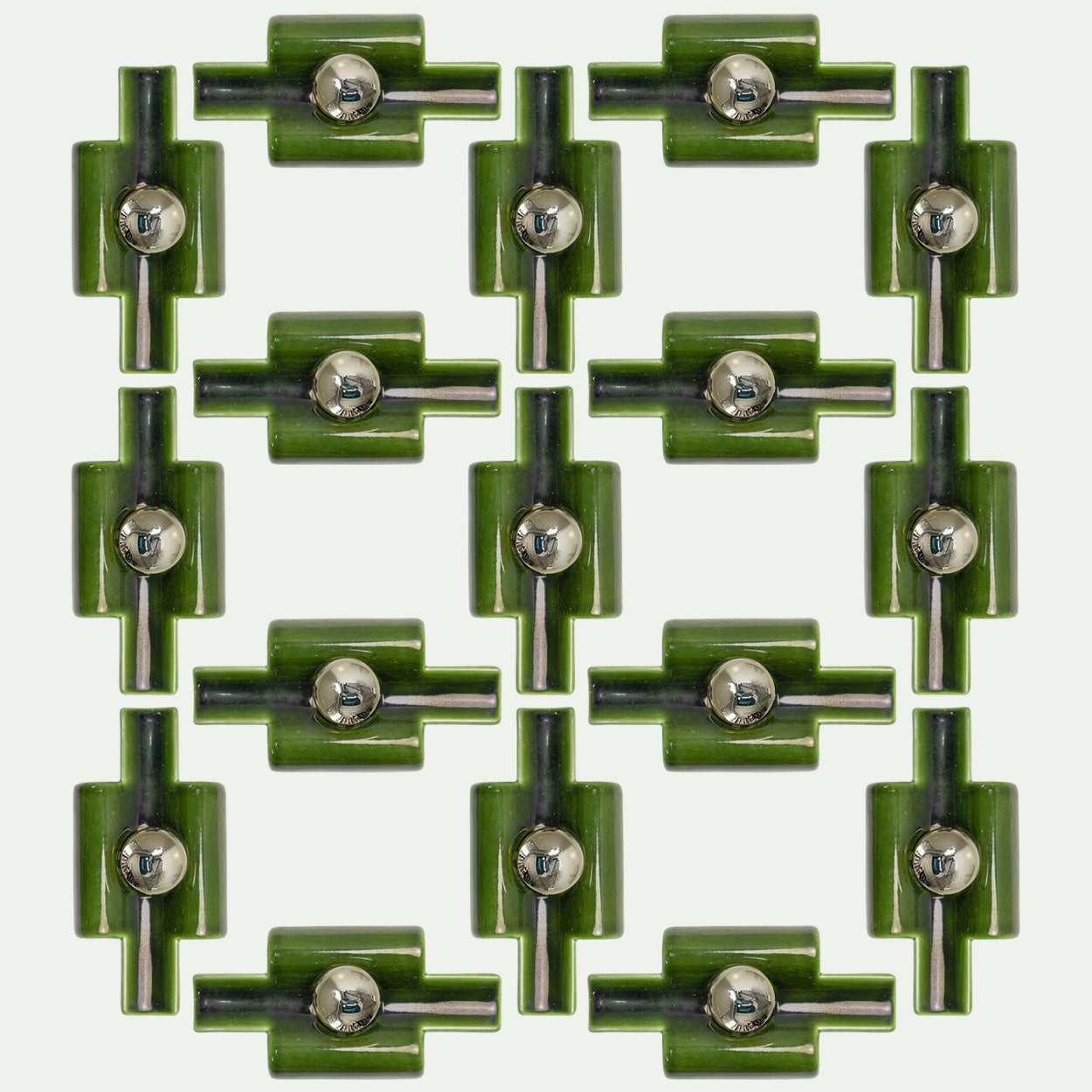 Several Rectangular Green Ceramic Wall Lights Ceramic by Pan, Denmark 1970