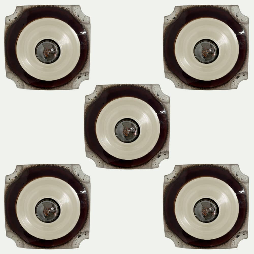 1 of the 5 Square Ceramic Wall Lights Fat Lava Style, 1970