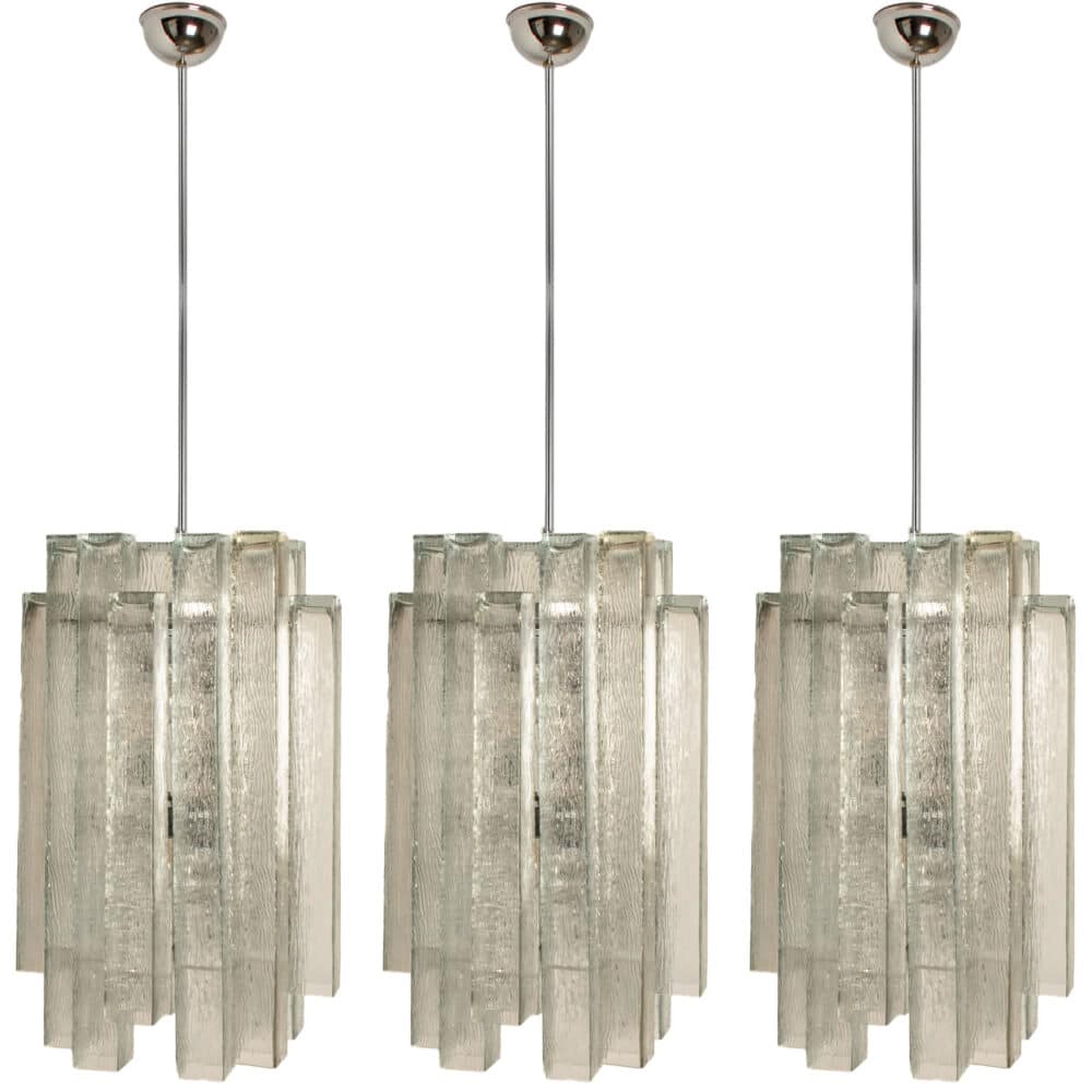 1 of the 5 Doria Ribbled Glass and Chrome Pendant, Germany 1960s