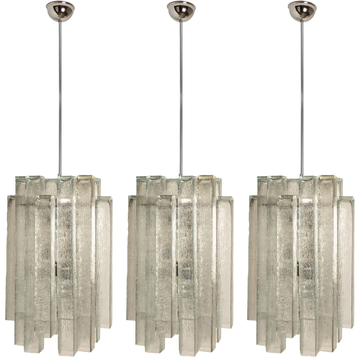 1 of the 5 Doria Ribbled Glass and Chrome Pendant, Germany 1960s