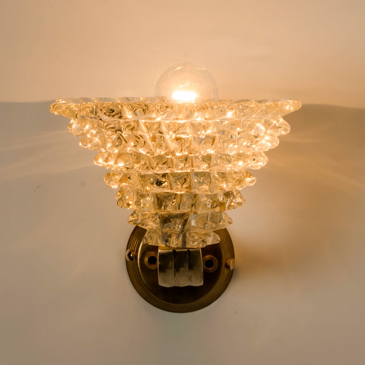 1 of the 4 Murano Glass and Brass Triangle Wall Lights, 1970s