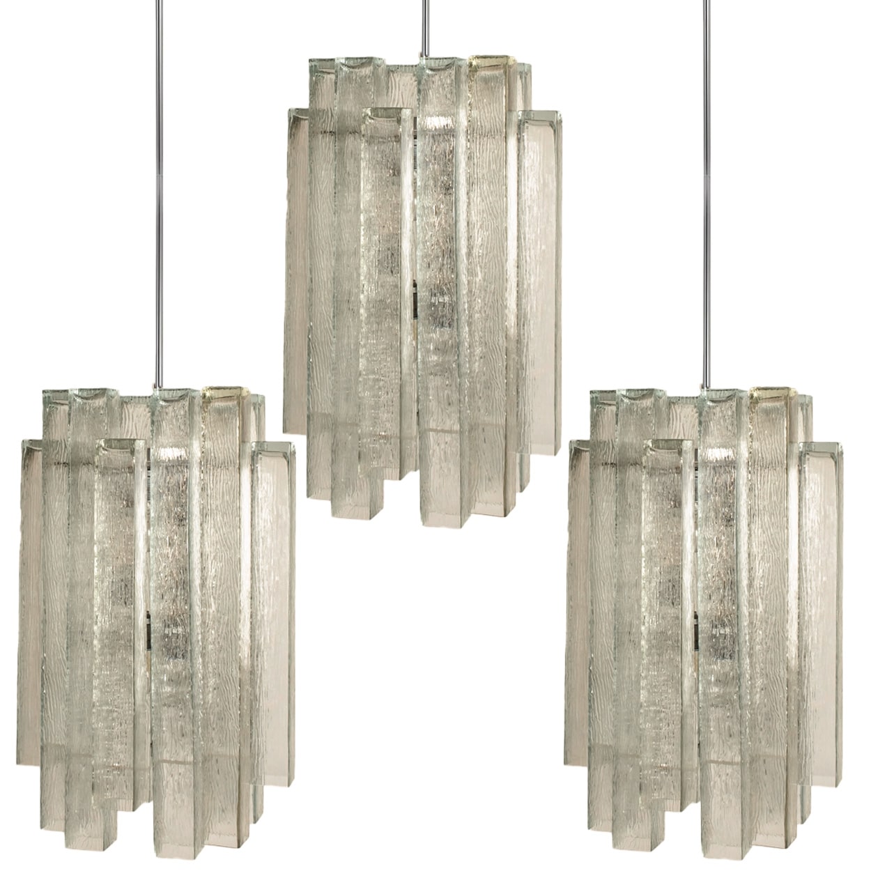 1 of the 5 Doria Ribbled Glass and Chrome Pendant, Germany 1960s