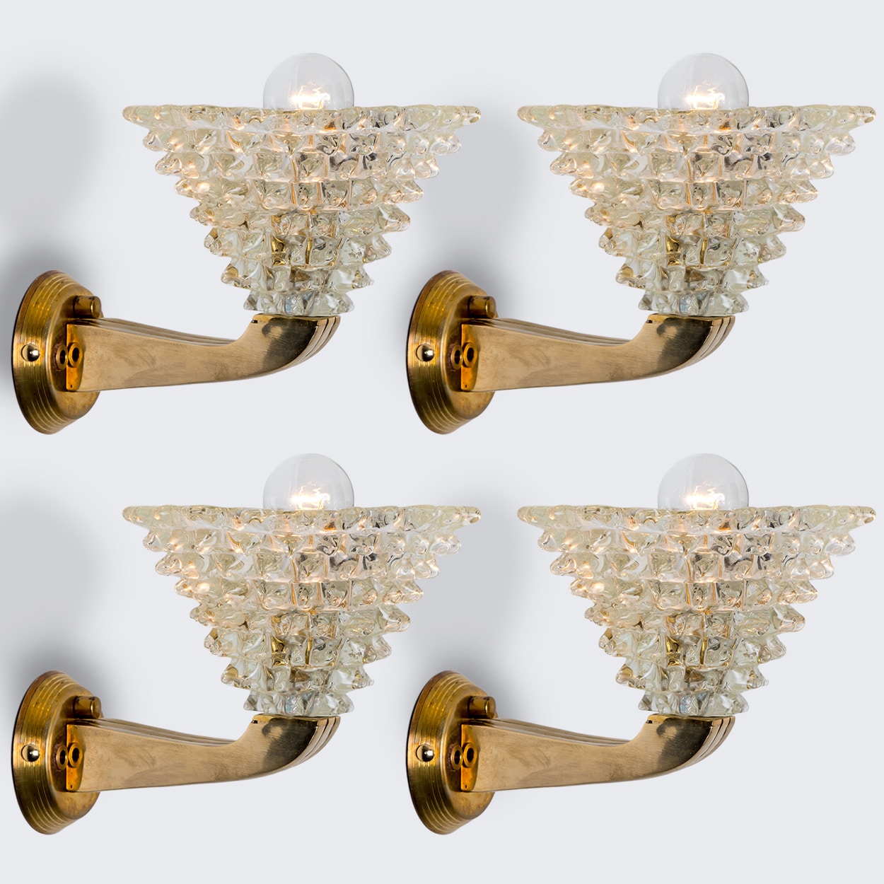 1 of the 4 Murano Glass and Brass Triangle Wall Lights, 1970s