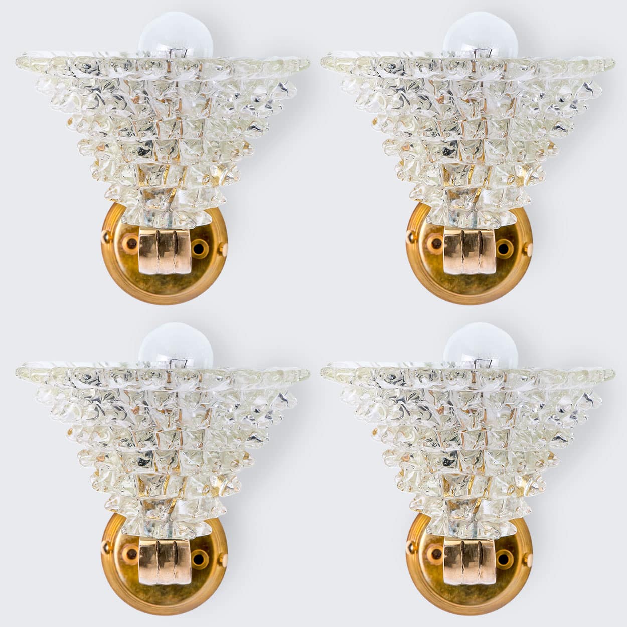 1 of the 4 Murano Glass and Brass Triangle Wall Lights, 1970s