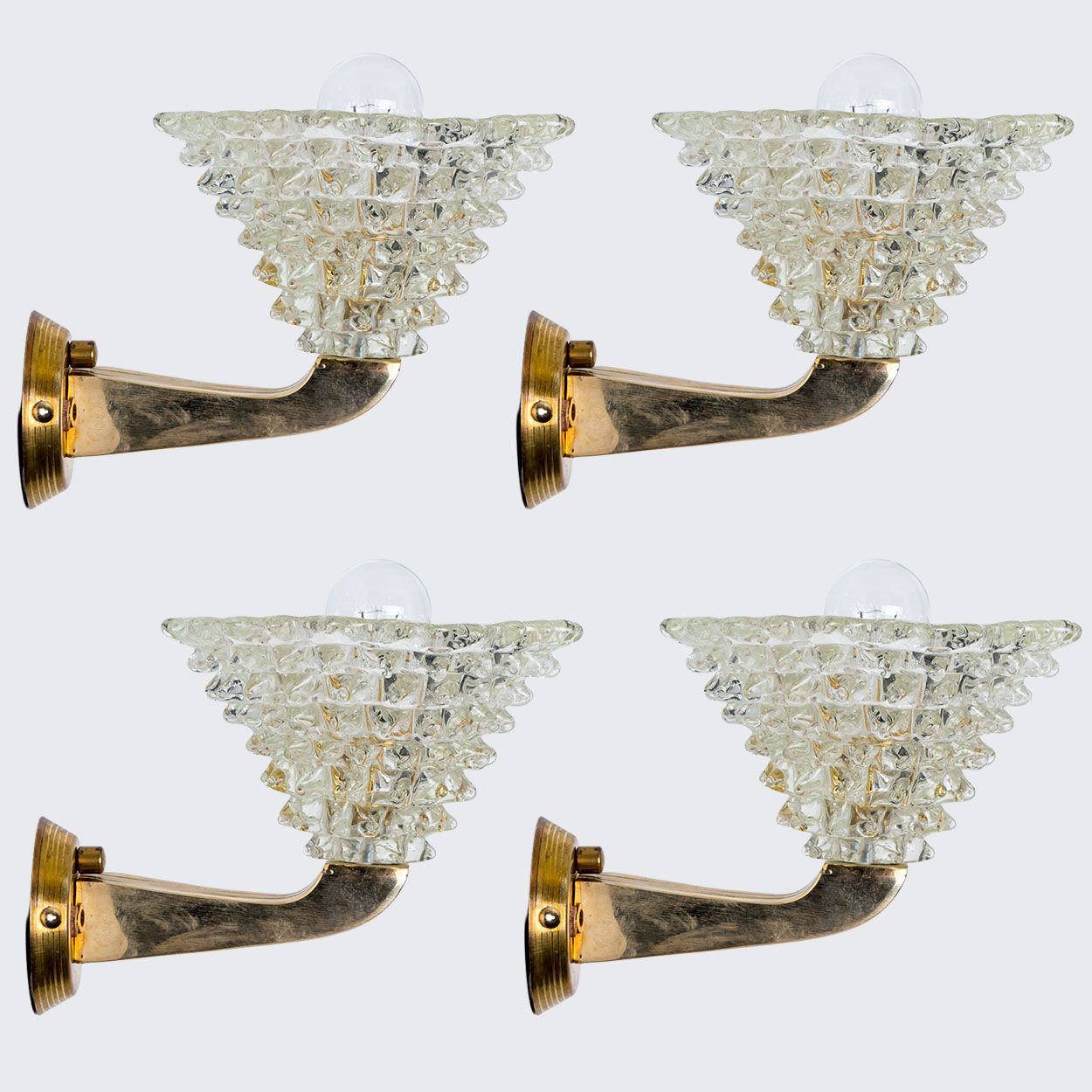 1 of the 4 Murano Glass and Brass Triangle Wall Lights, 1970s