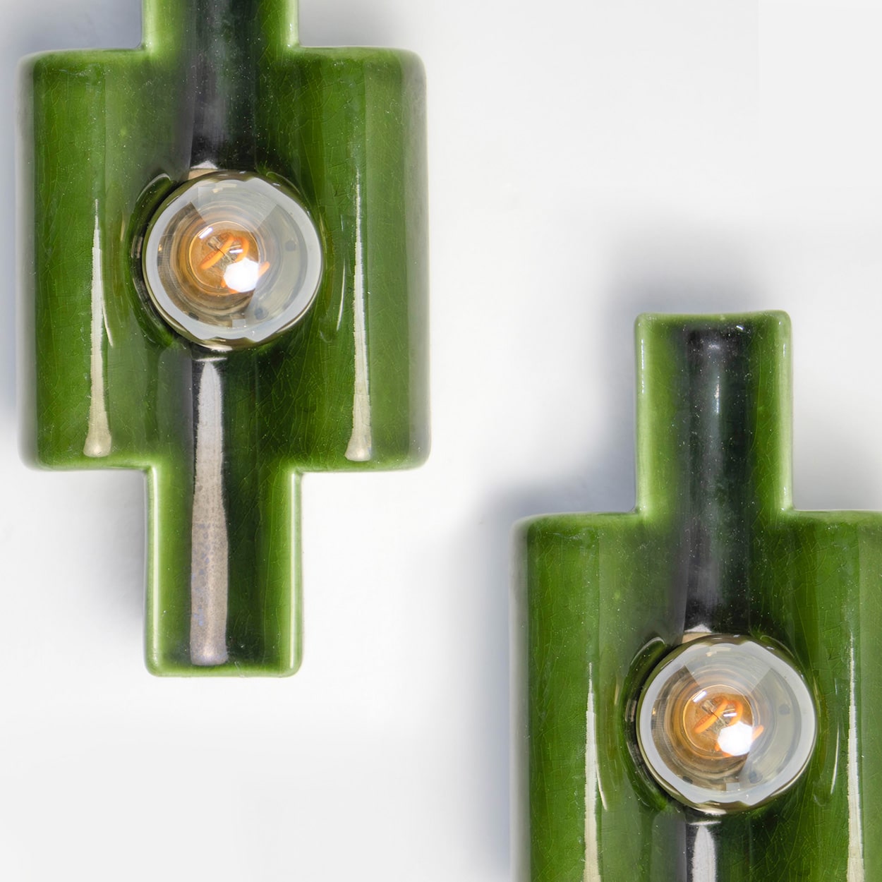 Several Rectangular Green Ceramic Wall Lights Ceramic by Pan, Denmark 1970