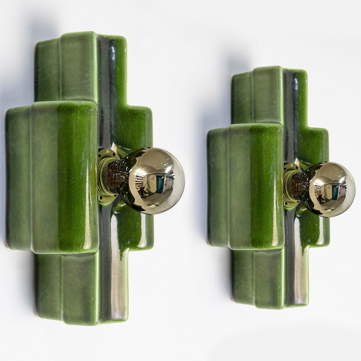 Several Rectangular Green Ceramic Wall Lights Ceramic by Pan, Denmark 1970