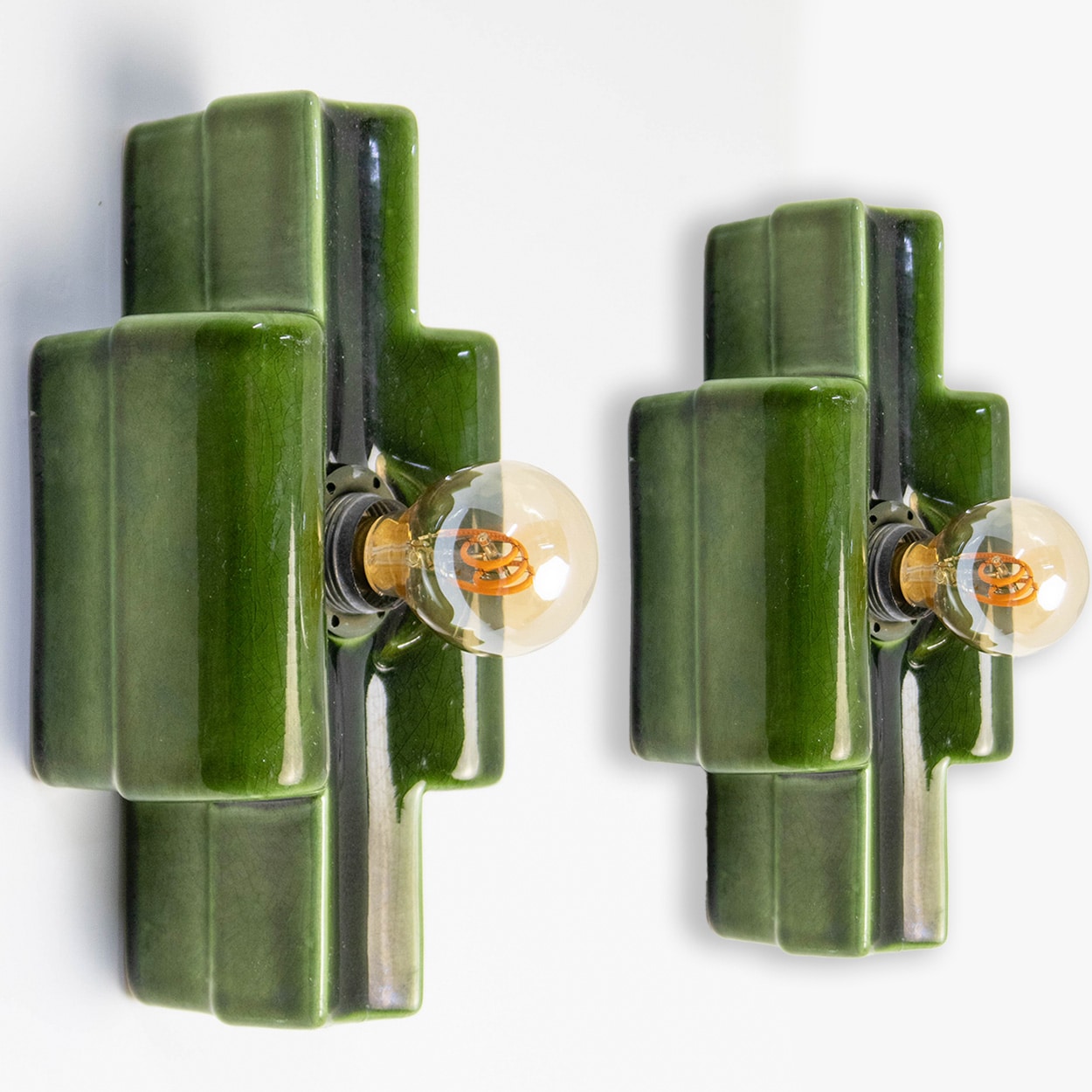 Several Rectangular Green Ceramic Wall Lights Ceramic by Pan, Denmark 1970