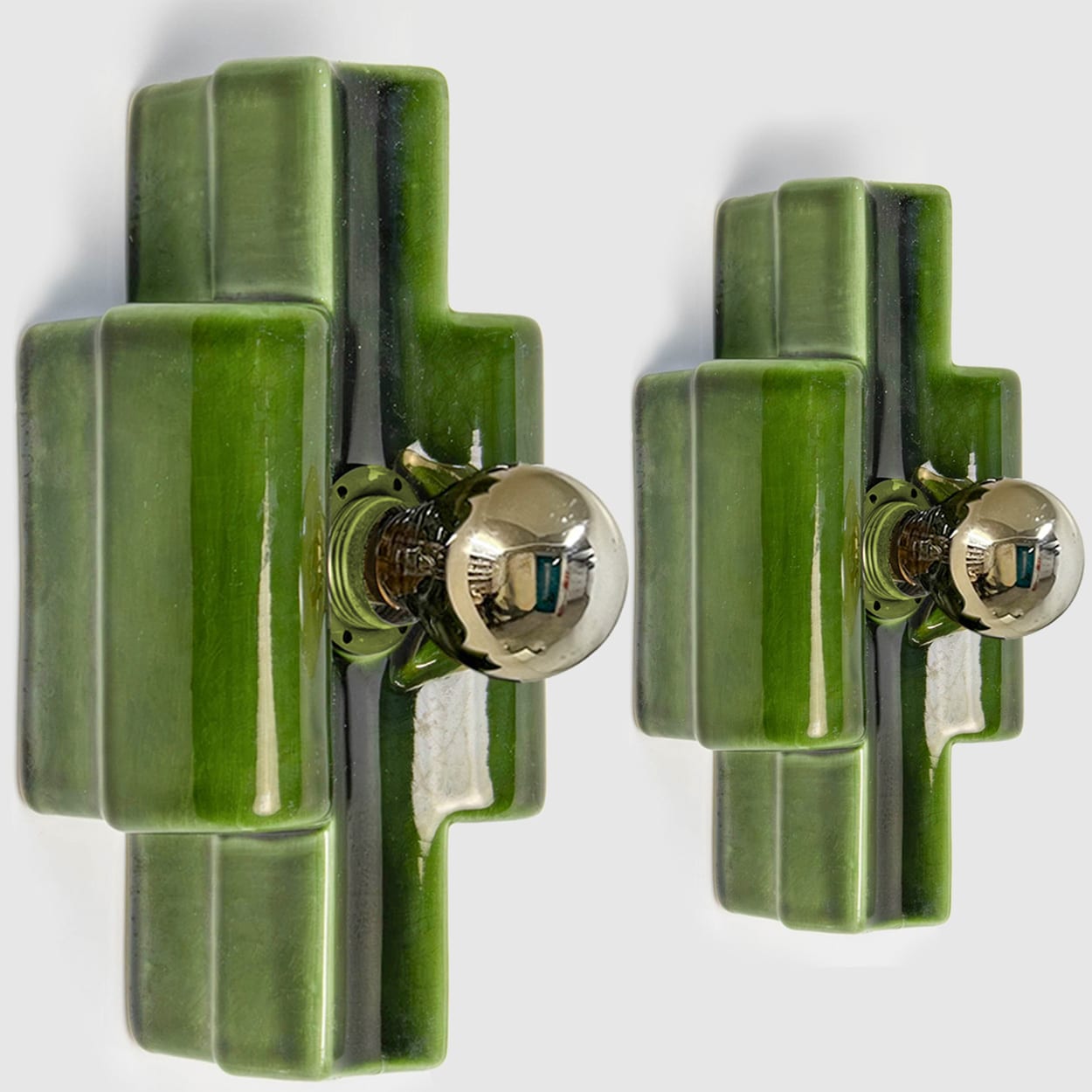 Several Rectangular Green Ceramic Wall Lights Ceramic by Pan, Denmark 1970