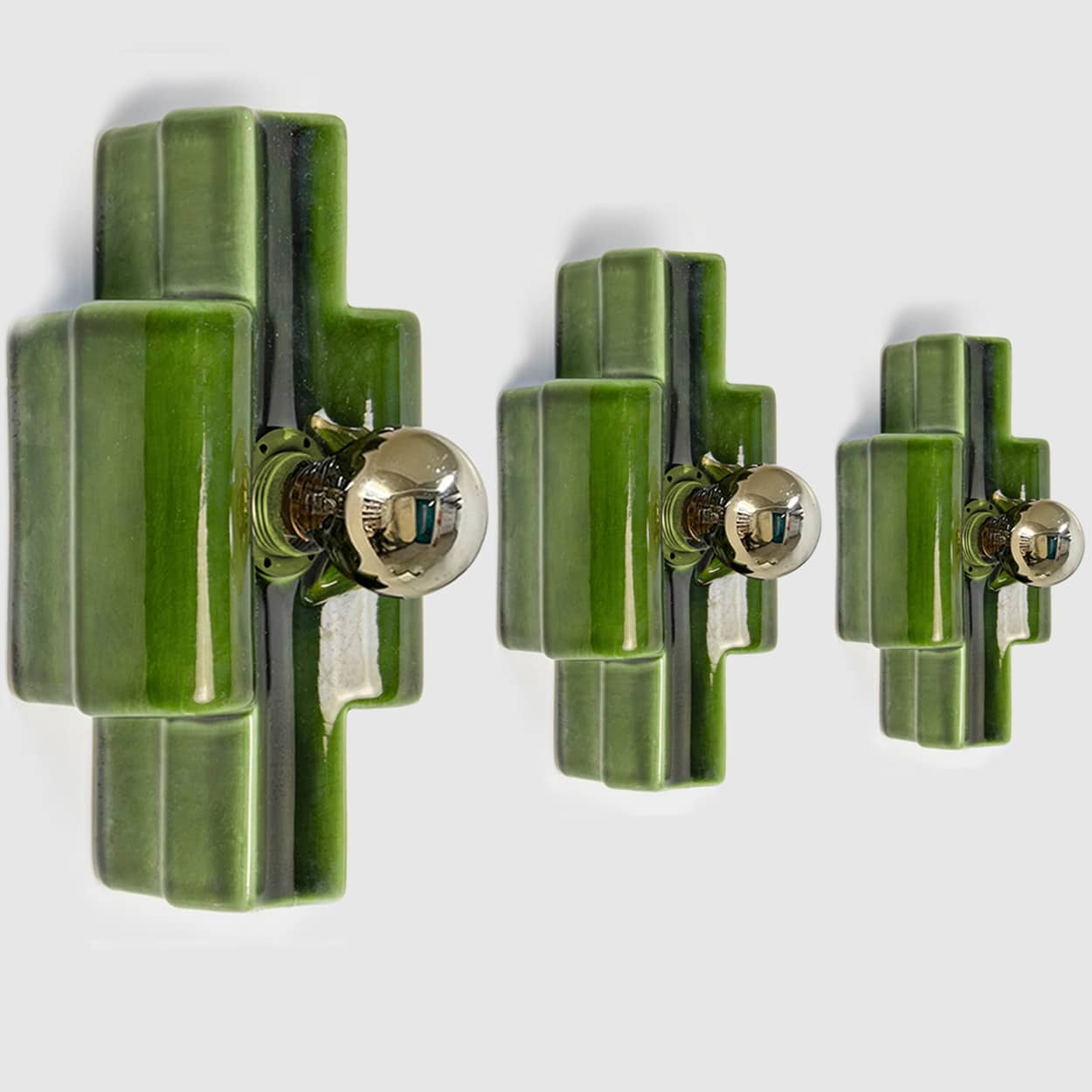 Several Rectangular Green Ceramic Wall Lights Ceramic by Pan, Denmark 1970