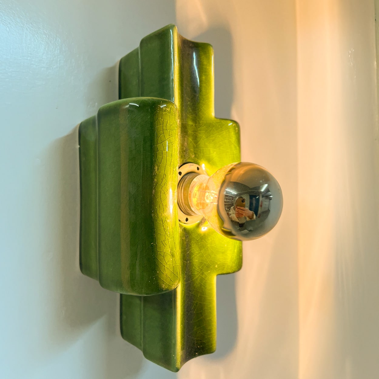 Several Rectangular Green Ceramic Wall Lights Ceramic by Pan, Denmark 1970