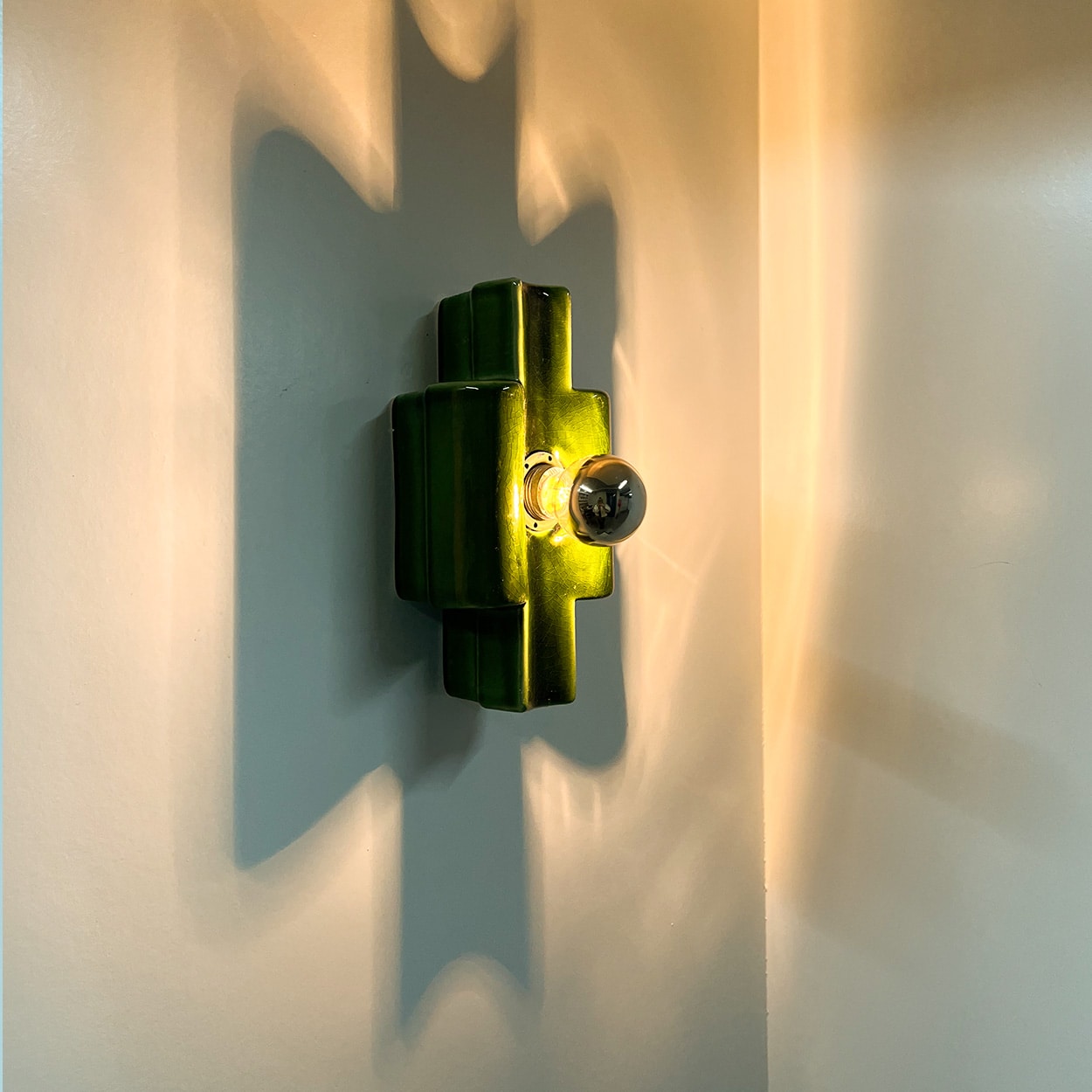 Several Rectangular Green Ceramic Wall Lights Ceramic by Pan, Denmark 1970