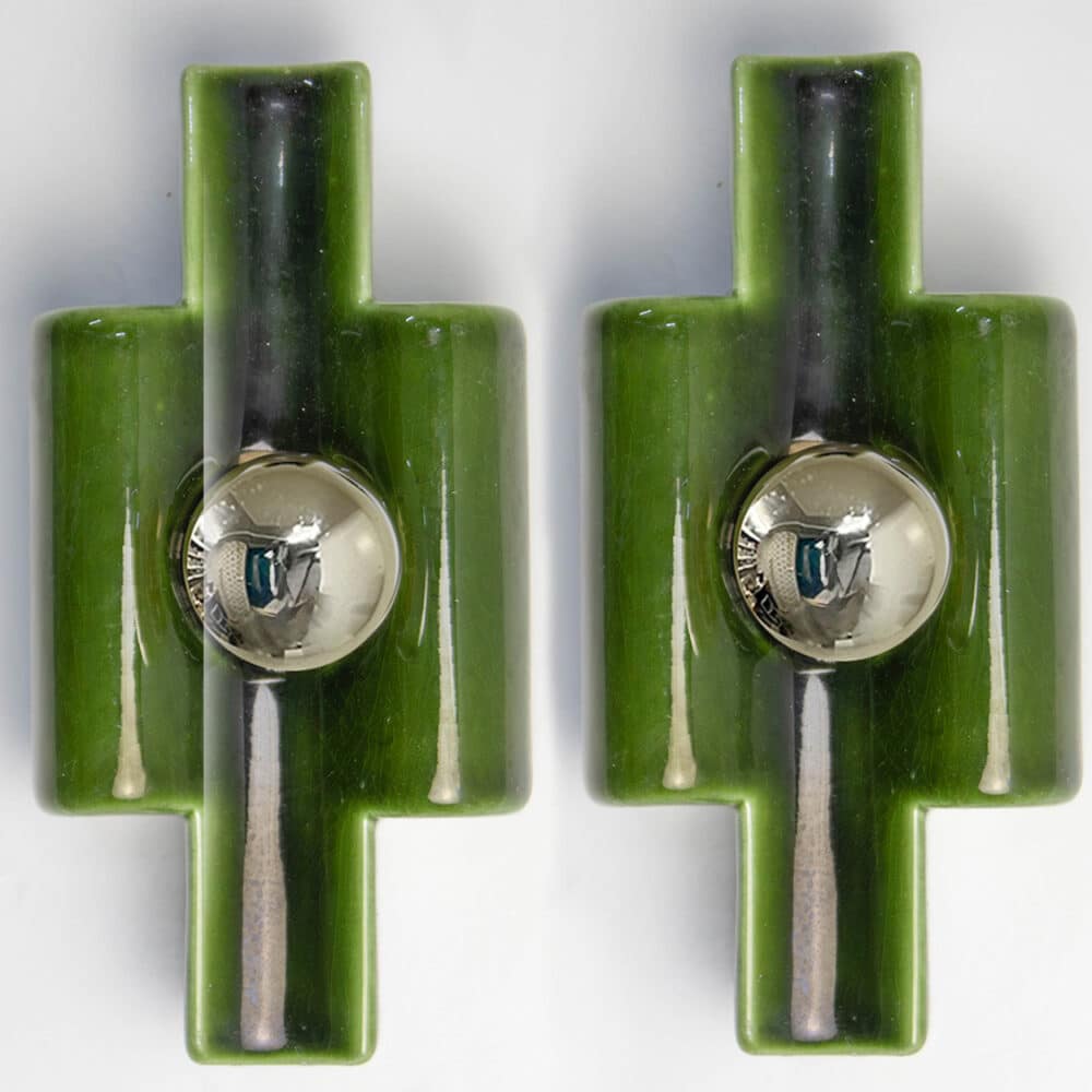 Several Rectangular Green Ceramic Wall Lights Ceramic by Pan, Denmark 1970