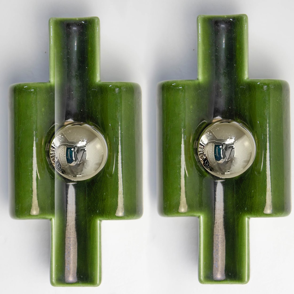 Several Rectangular Green Ceramic Wall Lights Ceramic by Pan, Denmark 1970