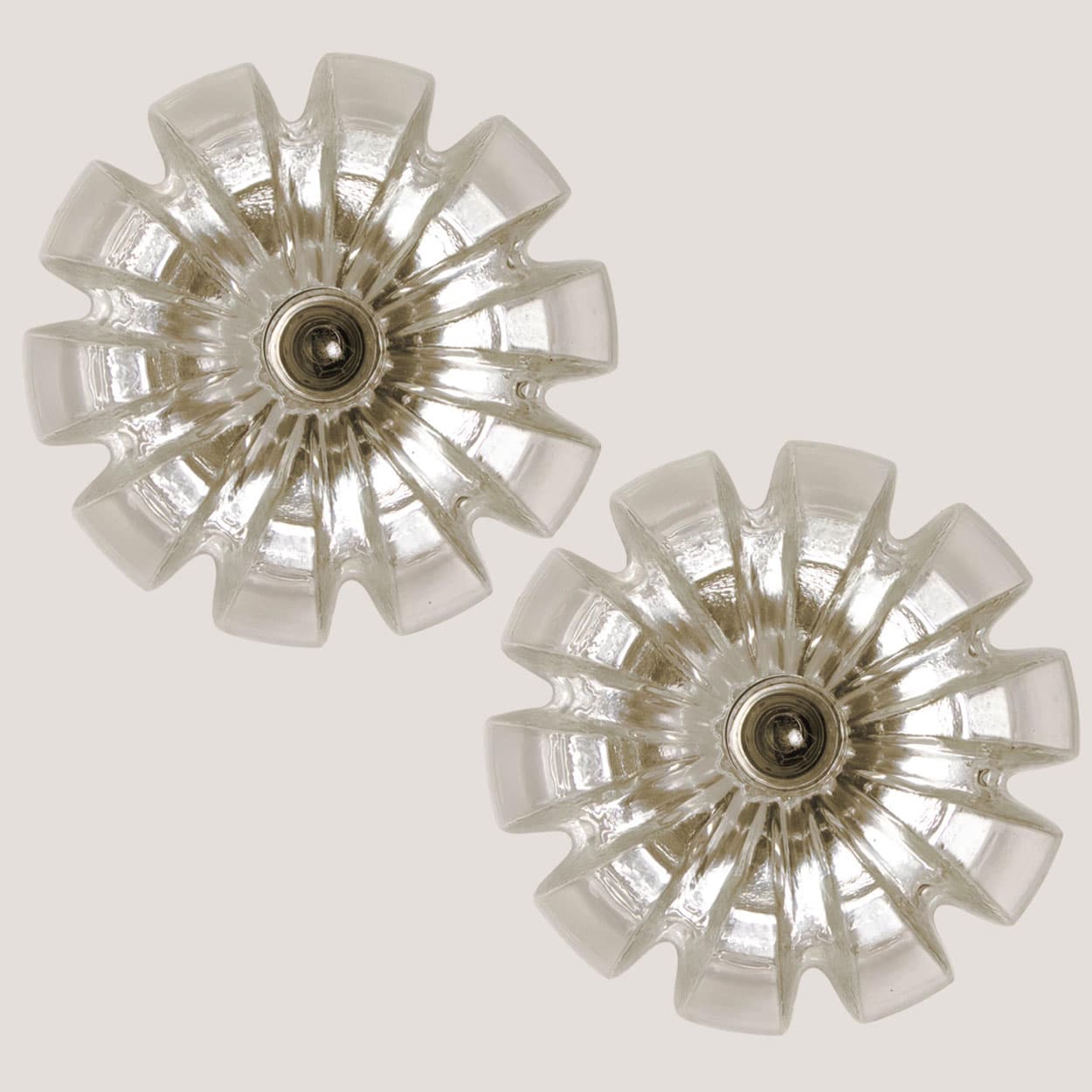 Several Peill & Putzler Clear Glass Wall lights Flush Mounts, 1970
