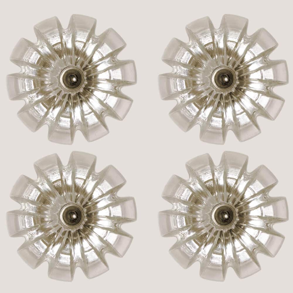 Several Peill & Putzler Clear Glass Wall lights Flush Mounts, 1970