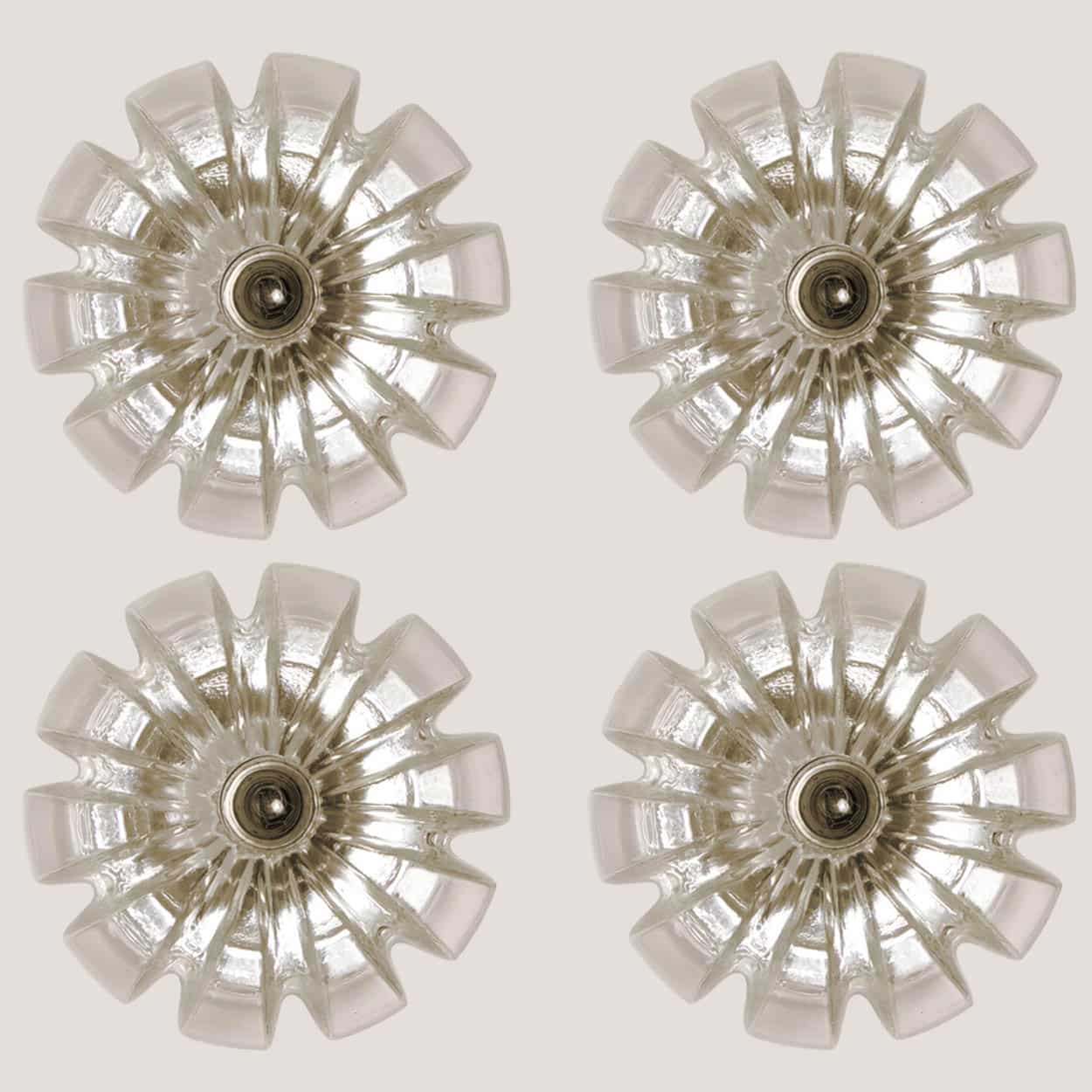 Several Peill & Putzler Clear Glass Wall lights Flush Mounts, 1970