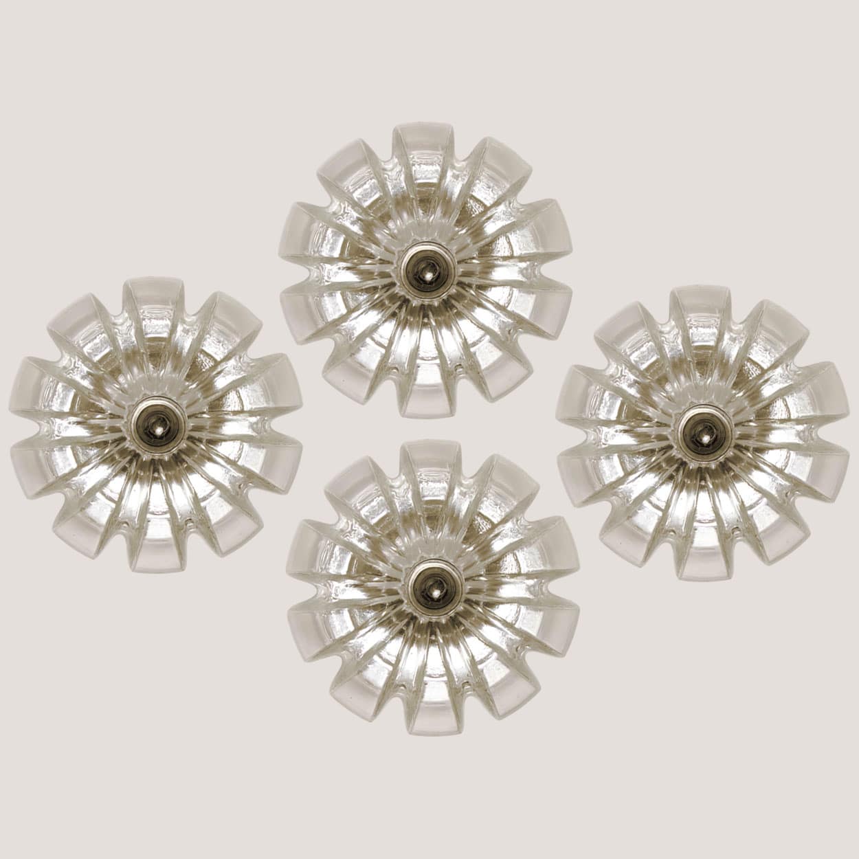 Several Peill & Putzler Clear Glass Wall lights Flush Mounts, 1970