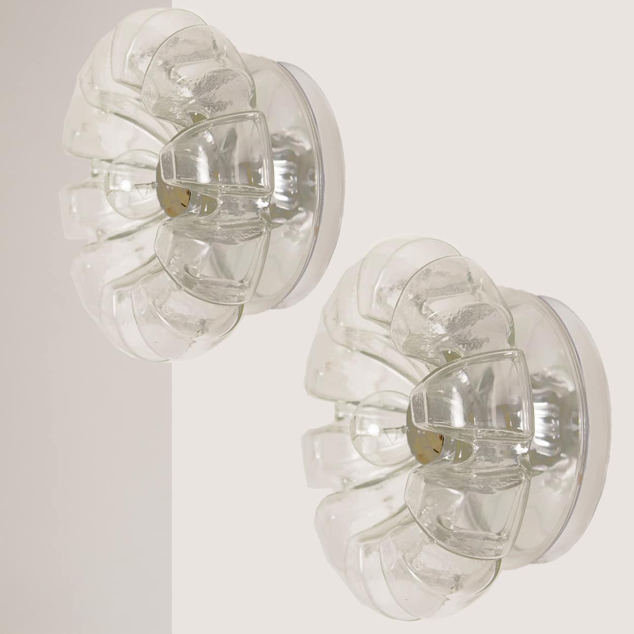 Several Peill & Putzler Clear Glass Wall lights Flush Mounts, 1970