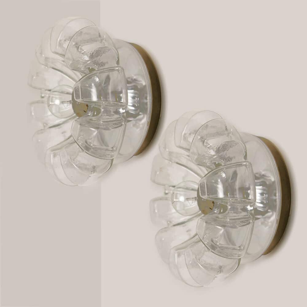 Several Peill Putzler Clear Glass Wall lights Flush Mounts, 1970