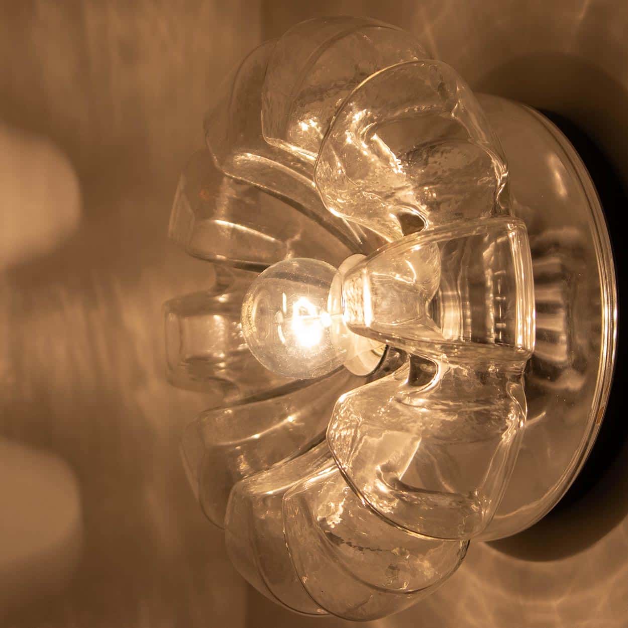 Several Peill & Putzler Clear Glass Wall lights Flush Mounts, 1970