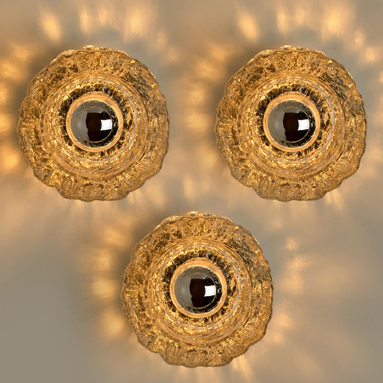 Several Thick Textured Round Lamps from Peill & Putzler, Germany 1960s