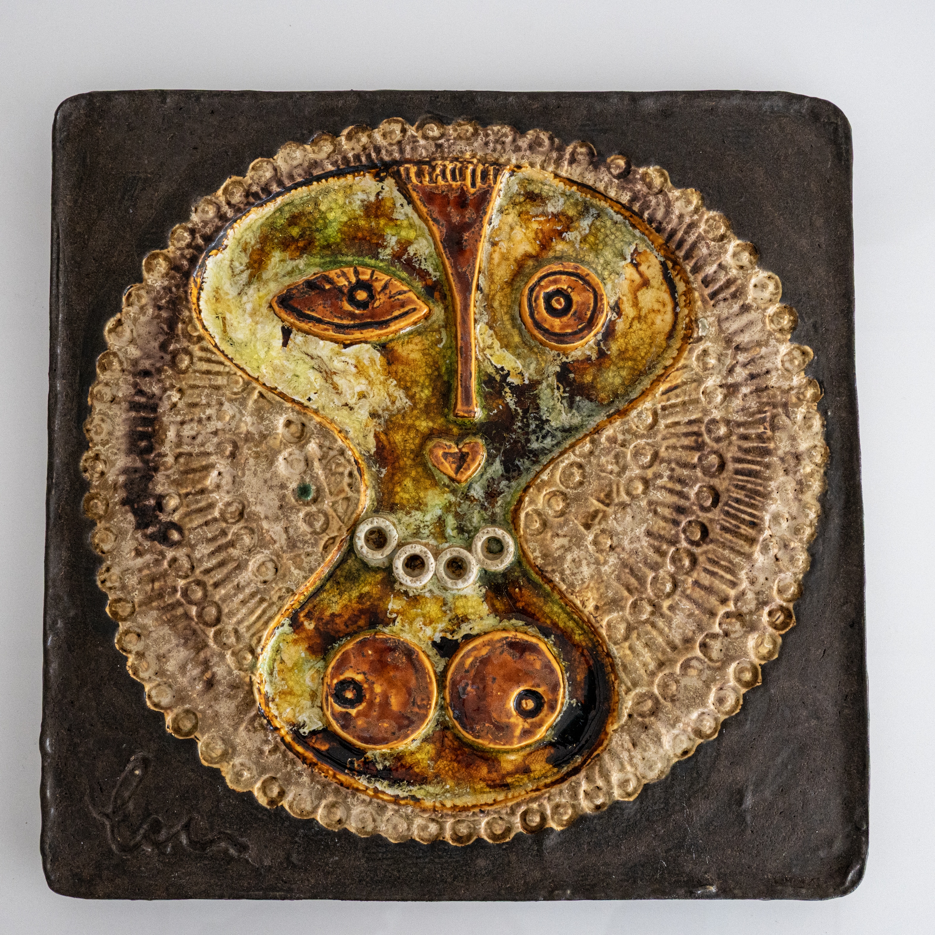 Schaffenacker Large Square Tile Glazed Round Relief Multicolor