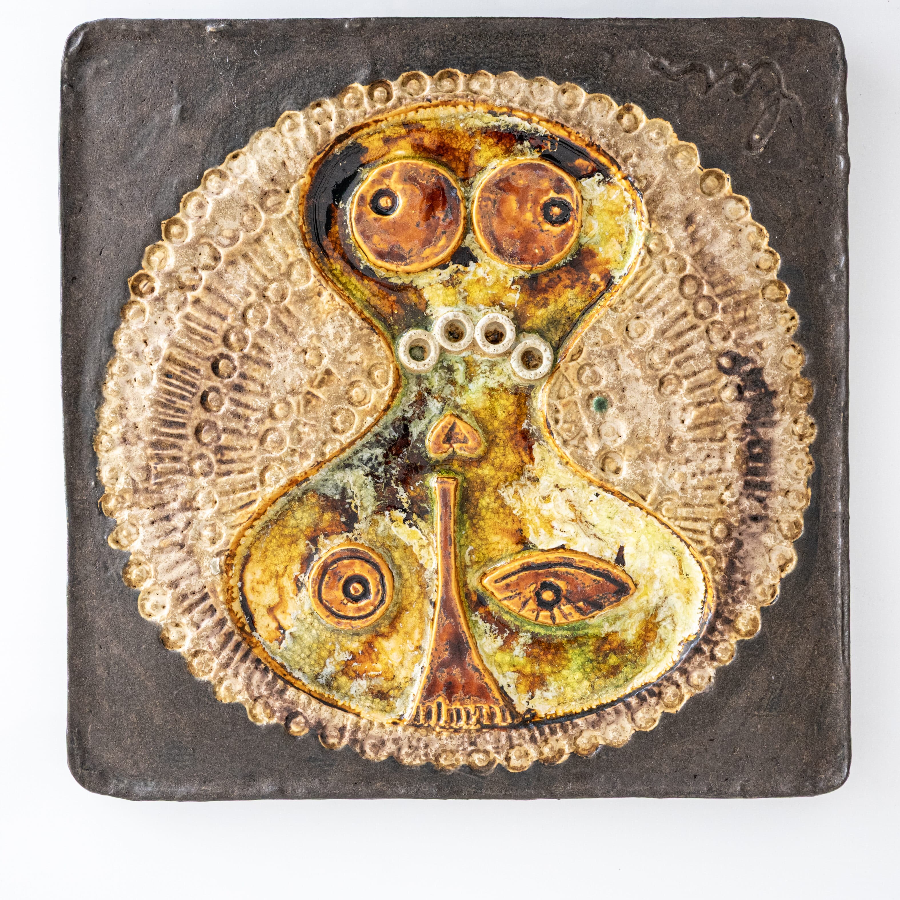 Schaffenacker Large Square Tile Glazed Round Relief Multicolor