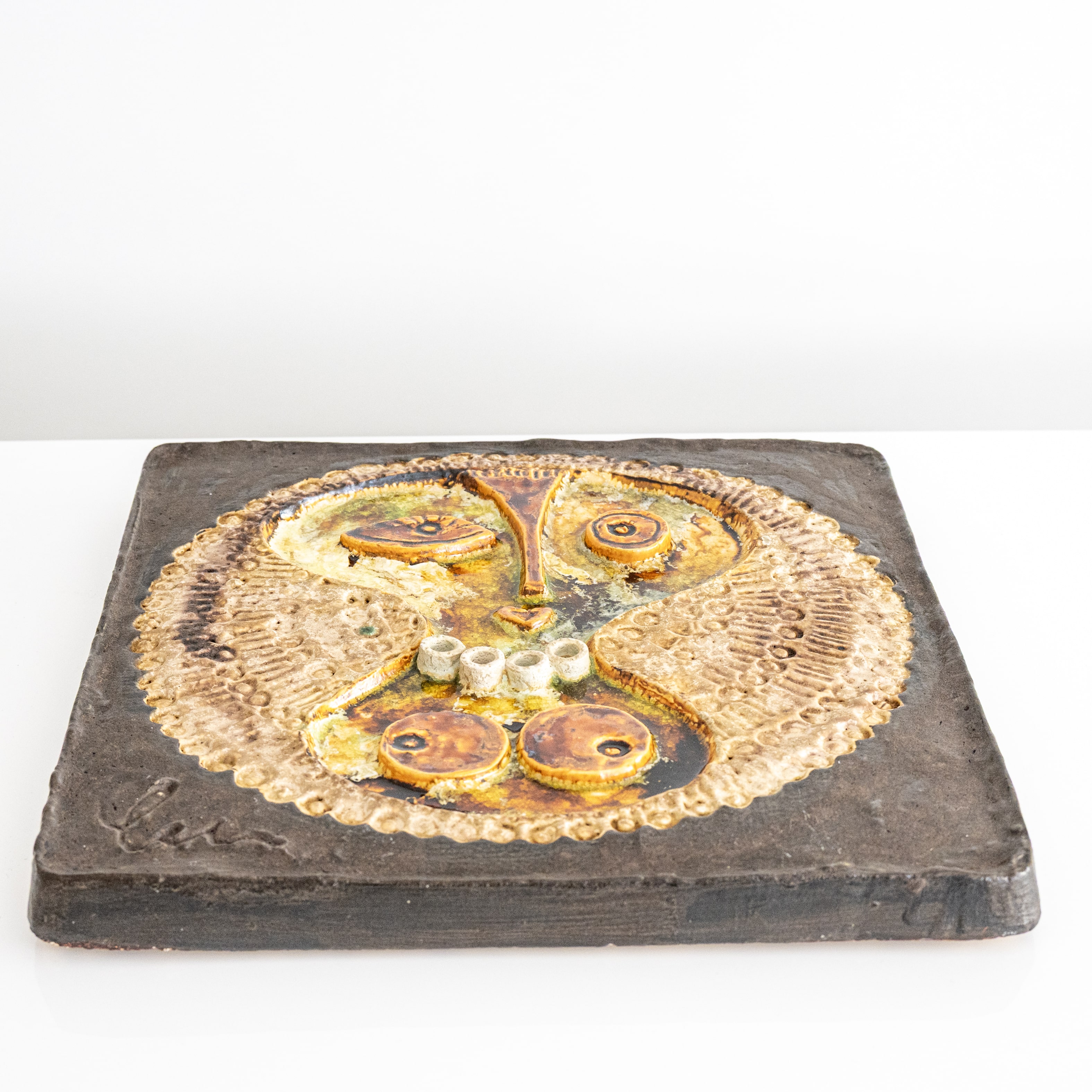 Schaffenacker Large Square Tile Glazed Round Relief Multicolor