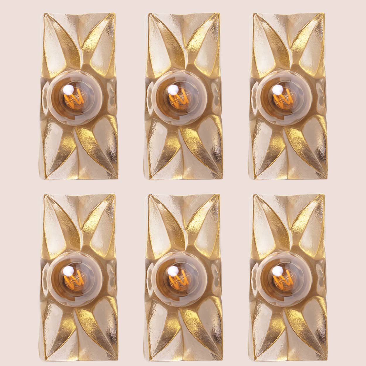Several Flower Wall Lights, Brass and Glass by Sische, Germany 1970s