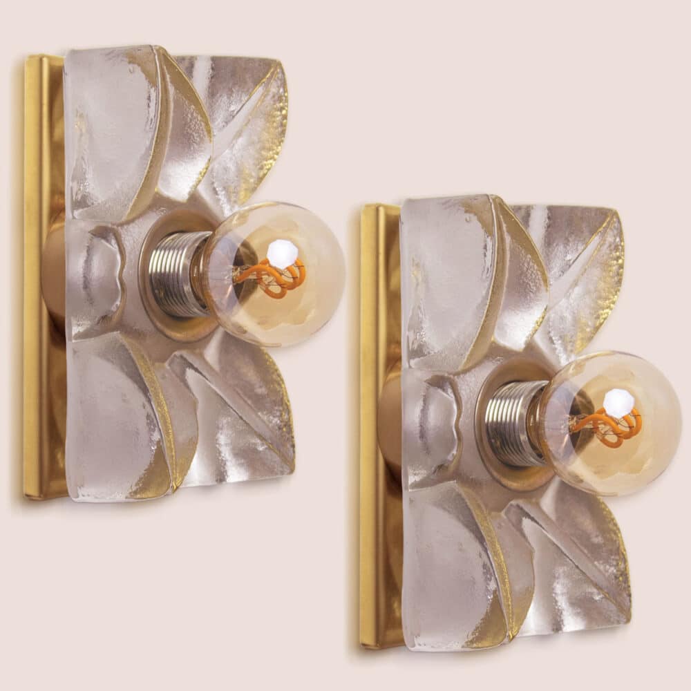 Several Flower Wall Lights, Brass and Glass by Sische, Germany 1970s