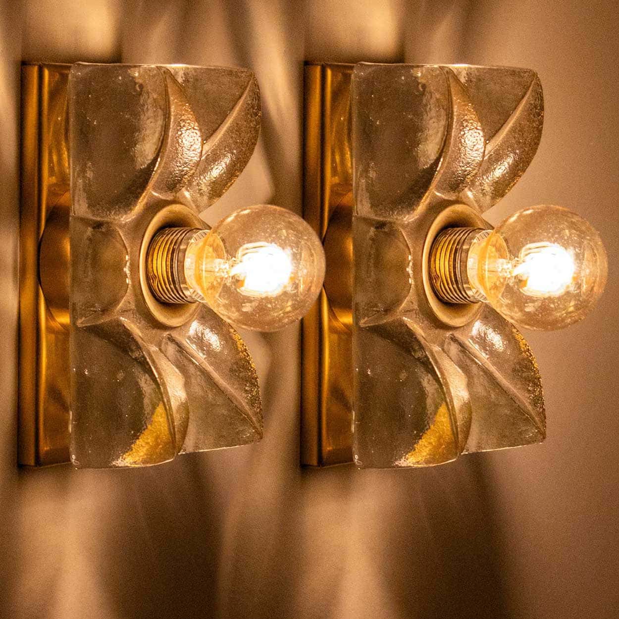 Several Flower Wall Lights, Brass and Glass by Sische, Germany 1970s