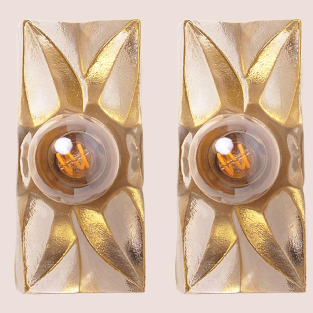 Several Flower Wall Lights, Brass and Glass by Sische, Germany 1970s