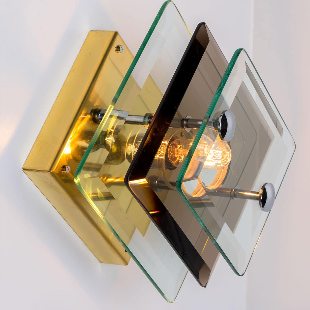 1 of the 3 Layered Smoked Glass Brass Wall Lights Flush Mounts by Veca
