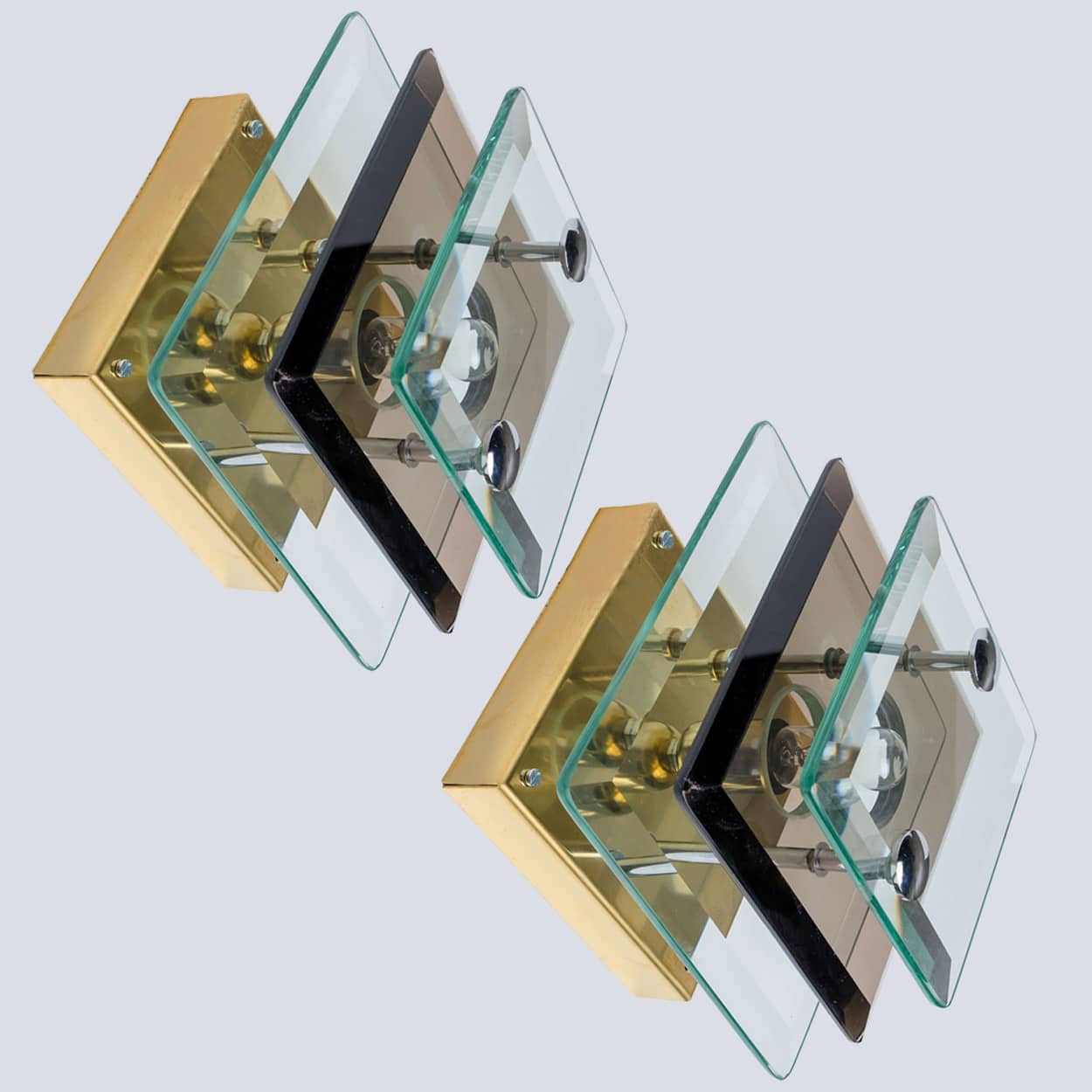 1 of the 3 Layered Smoked Glass Brass Wall Lights Flush Mounts by Veca