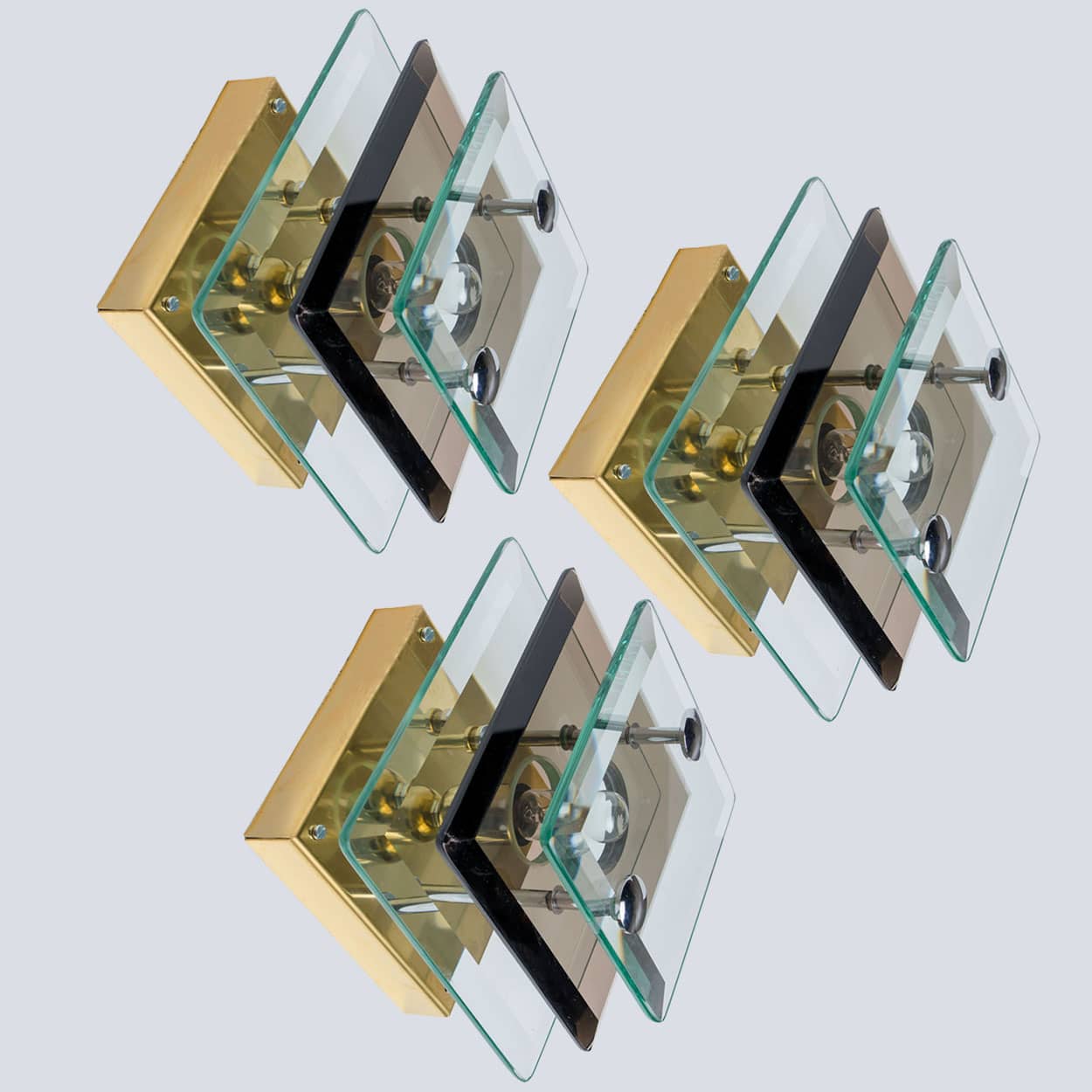 1 of the 3 Layered Smoked Glass Brass Wall Lights Flush Mounts by Veca