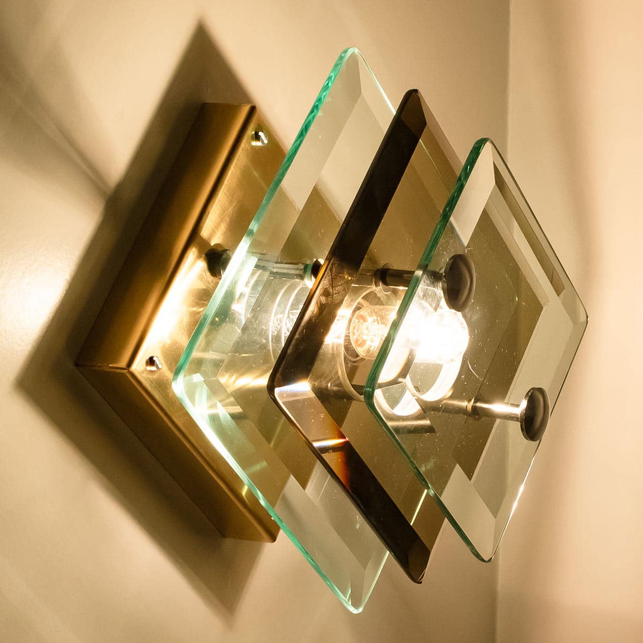 1 of the 3 Layered Smoked Glass Brass Wall Lights Flush Mounts by Veca