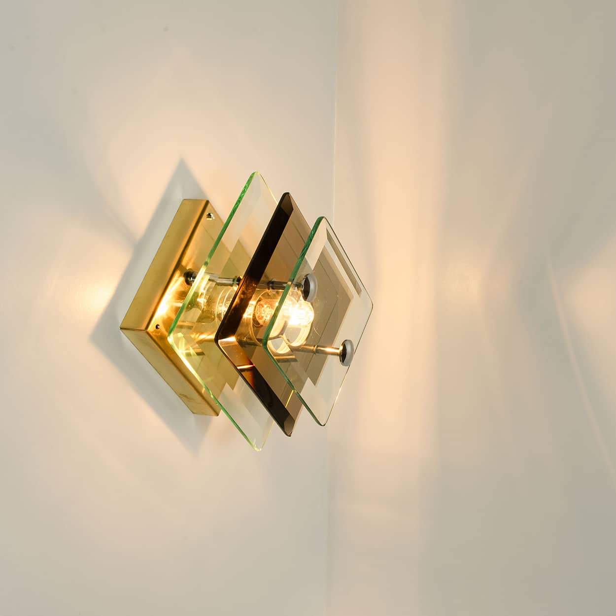 1 of the 3 Layered Smoked Glass Brass Wall Lights Flush Mounts by Veca