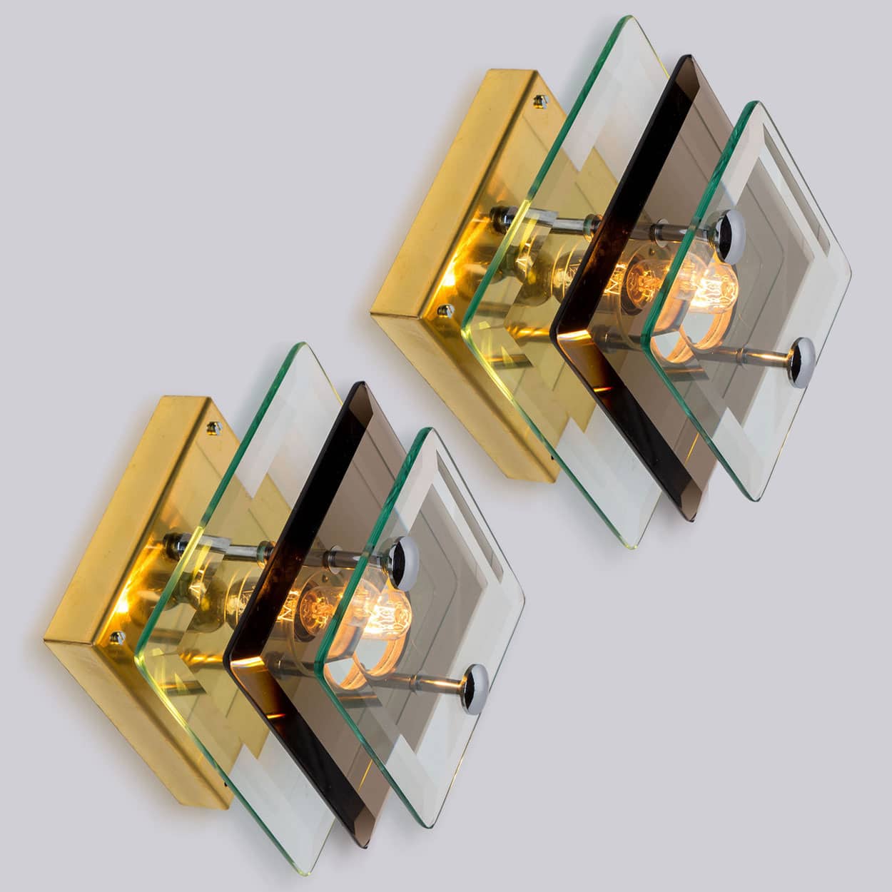 1 of the 3 Layered Smoked Glass Brass Wall Lights Flush Mounts by Veca