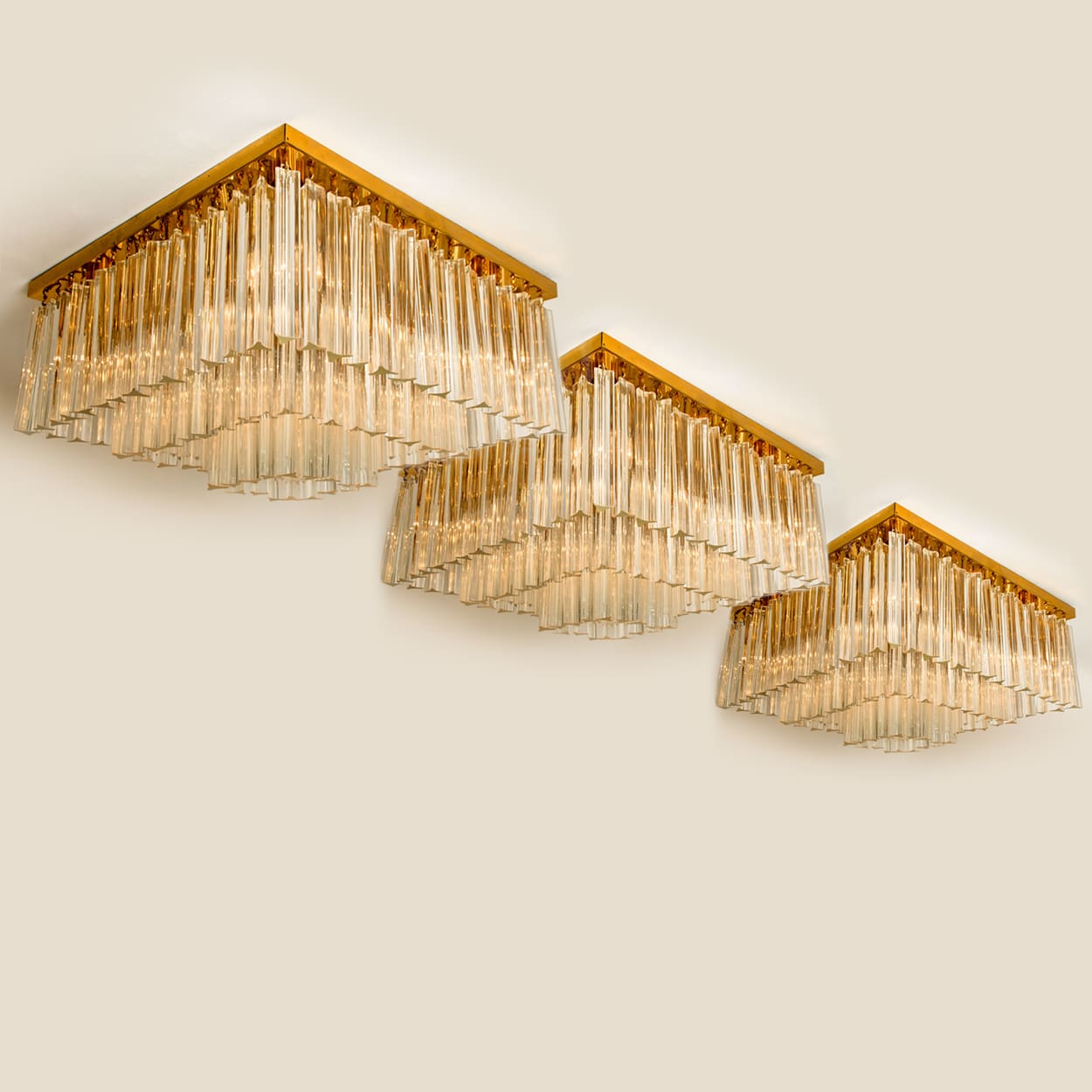 1 of the 3 XL Clear Gold Glass Flush Mounts in the Style of Venini, Italy 1970