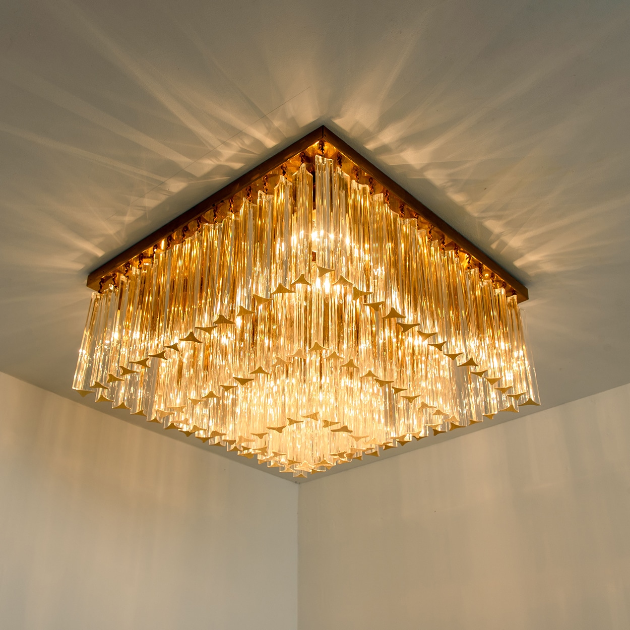 1 of the 3 XL Clear Gold Glass Flush Mounts in the Style of Venini, Italy 1970