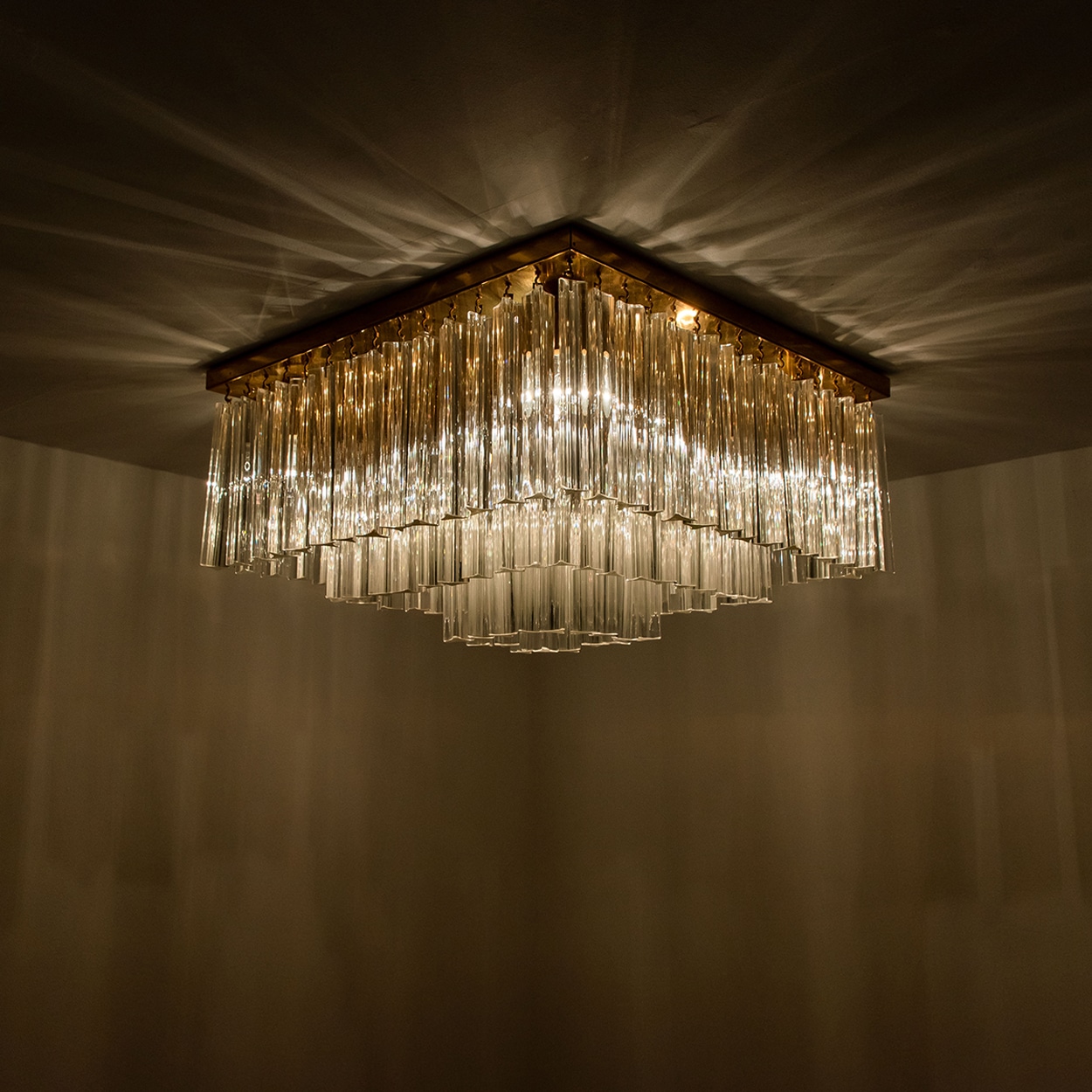 1 of the 3 XL Clear Gold Glass Flush Mounts in the Style of Venini, Italy 1970