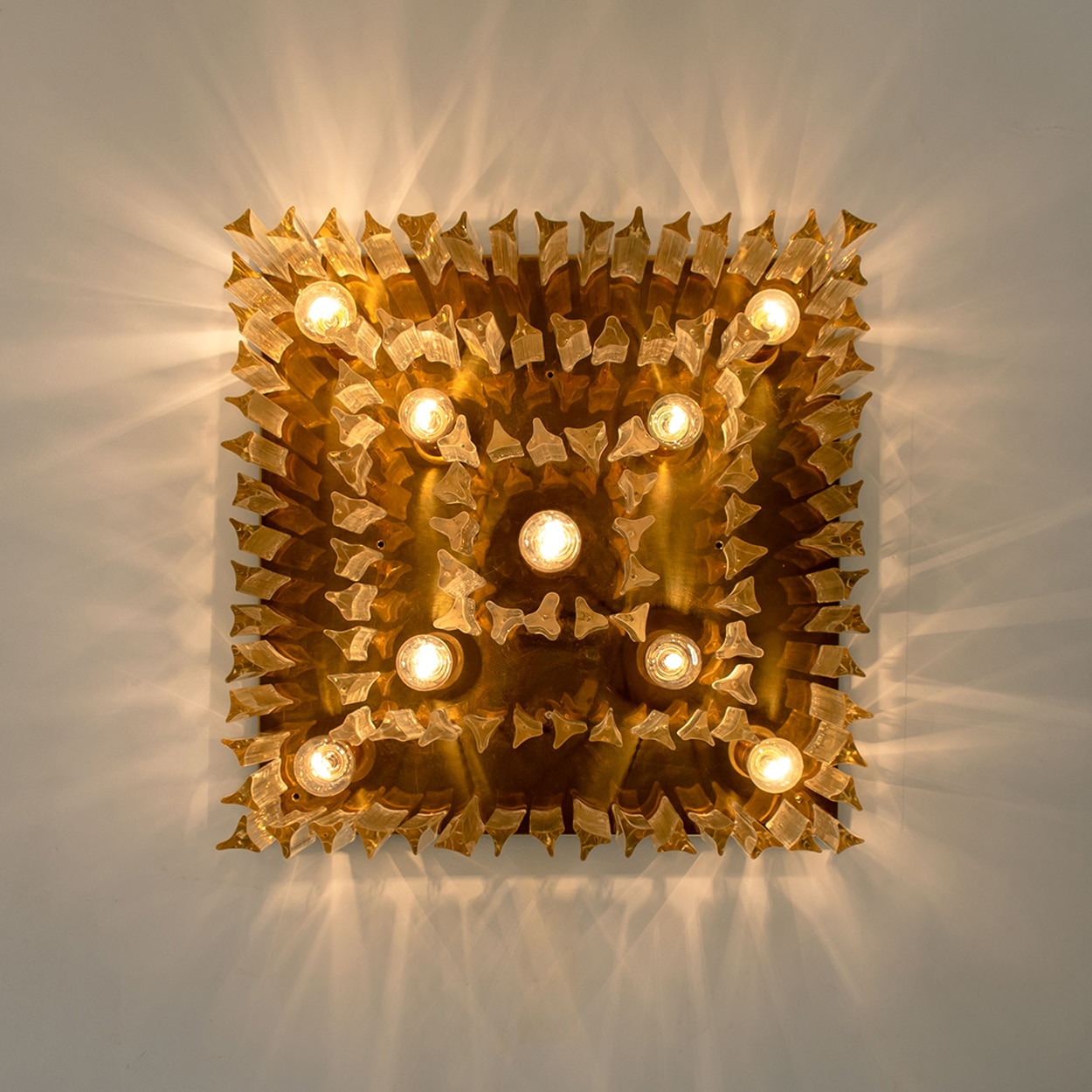 1 of the 3 XL Clear Gold Glass Flush Mounts in the Style of Venini, Italy 1970